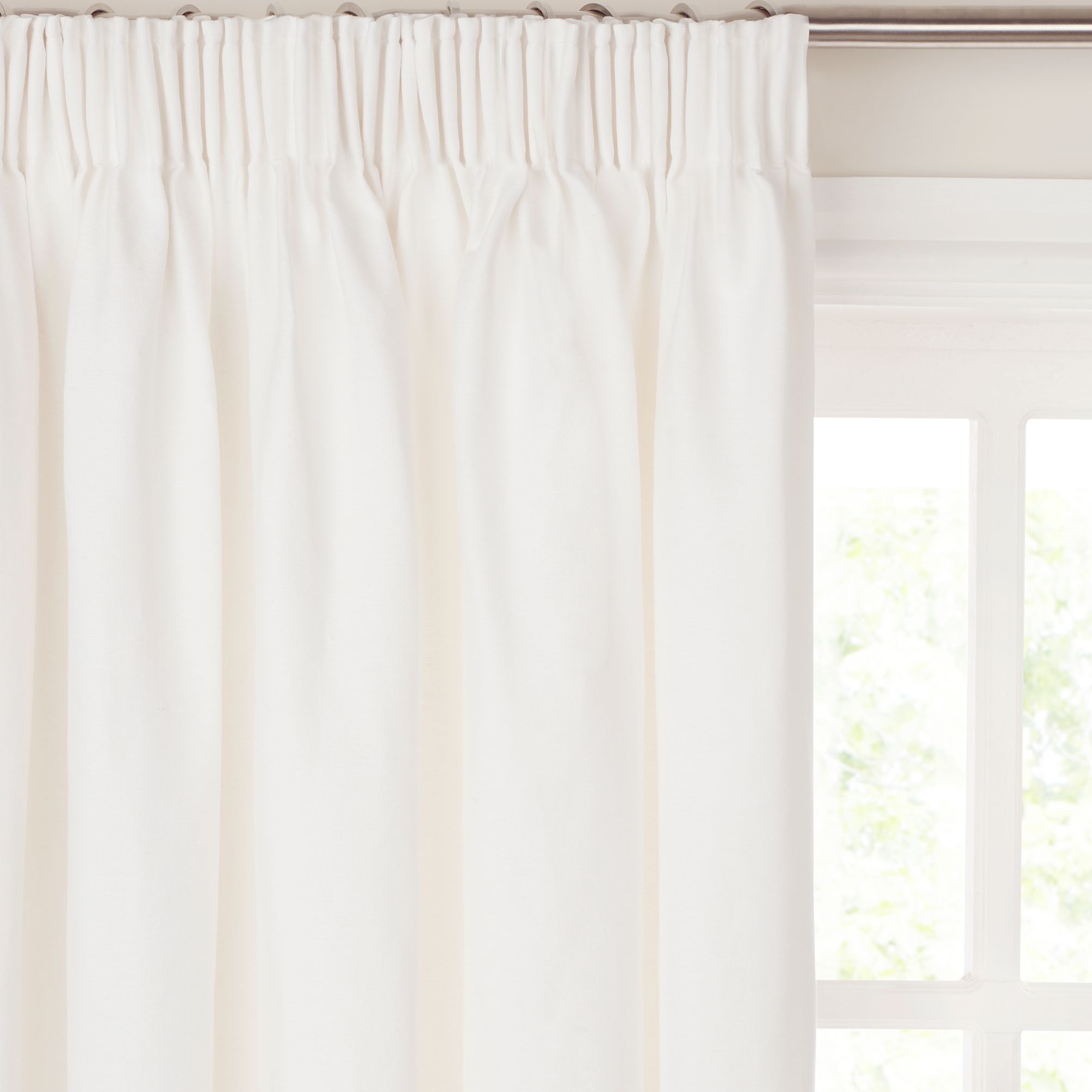 Cotton Rib Pencil Pleat Curtains, White