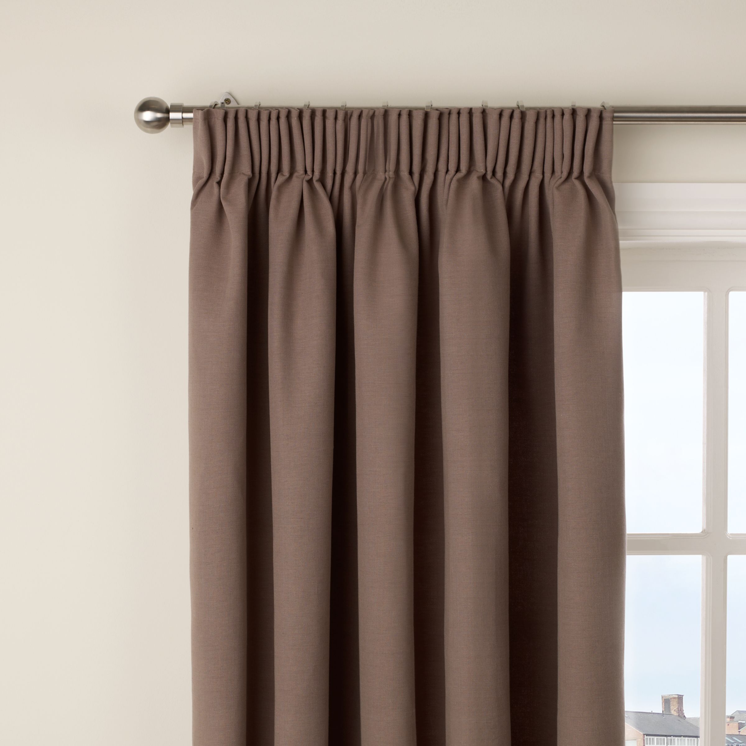 Cotton Rib Pencil Pleat Curtains, Mocha