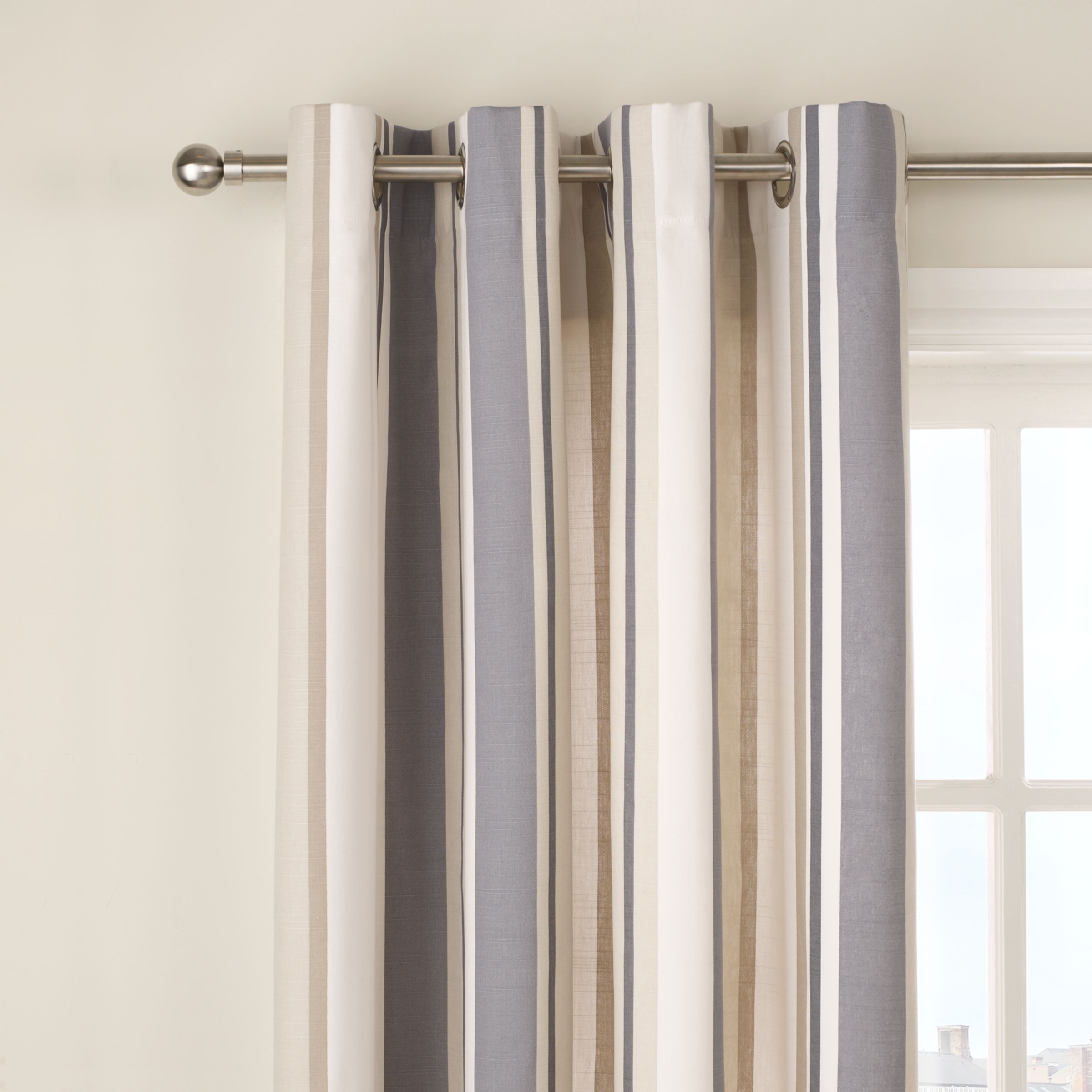 Finlay Stripe Eyelet Curtains, Steel