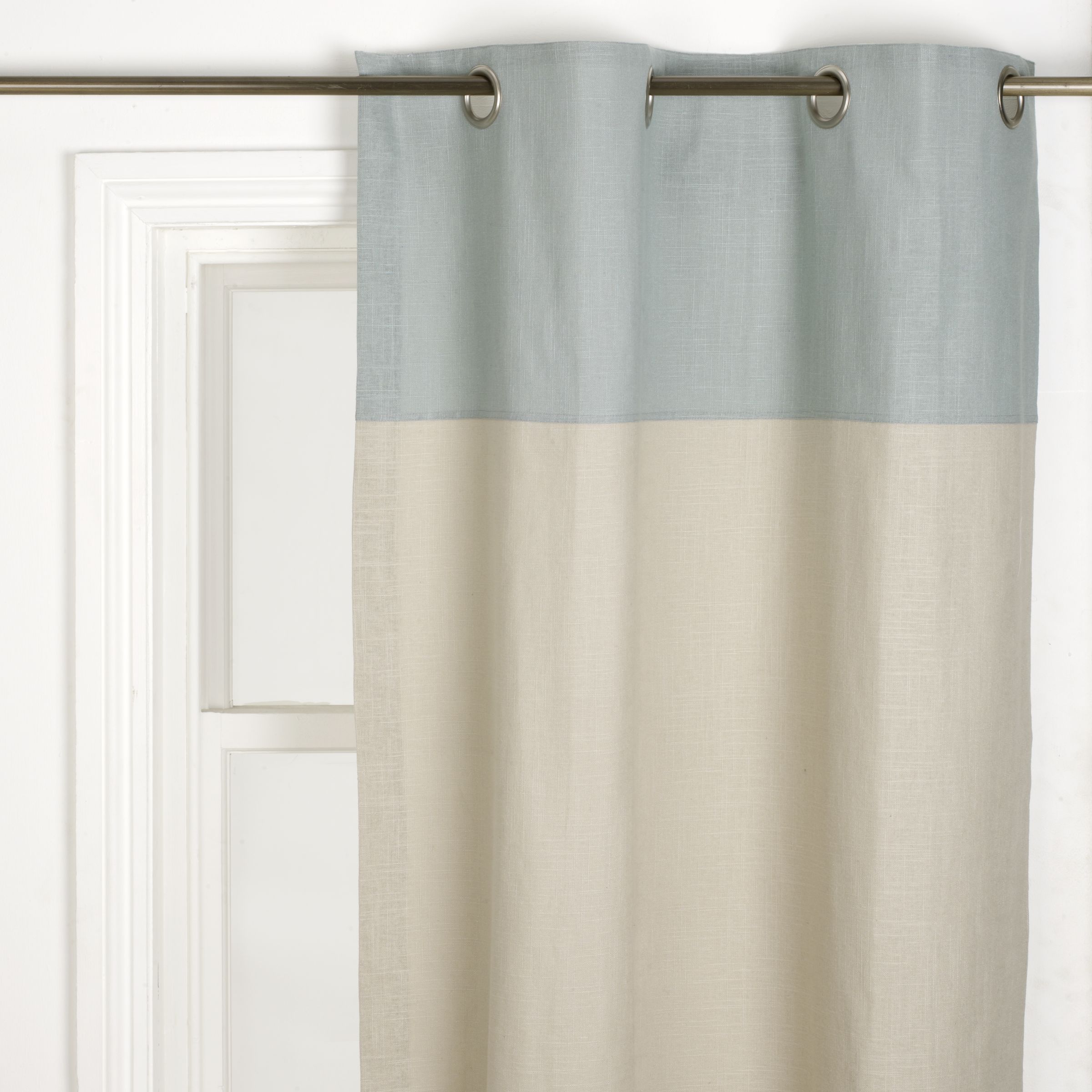 Linen Blend Eyelet Curtains, Duck Egg