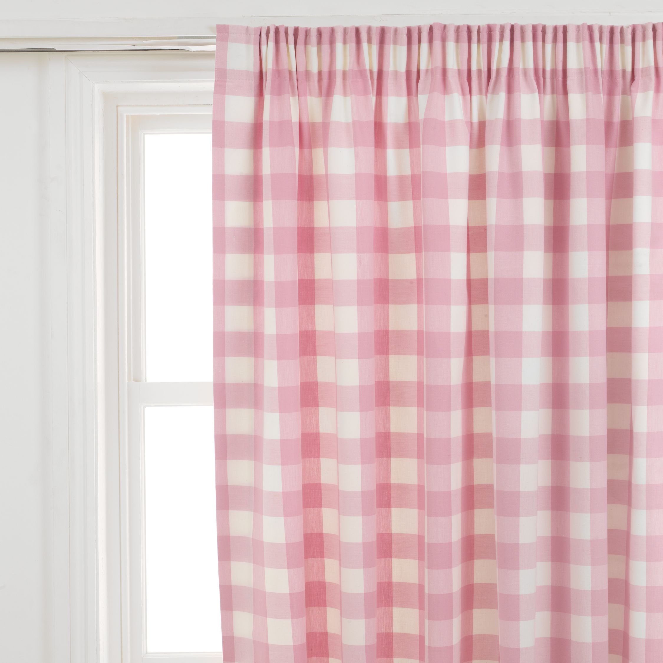 Large Check Pencil Pleat Curtains, Pink