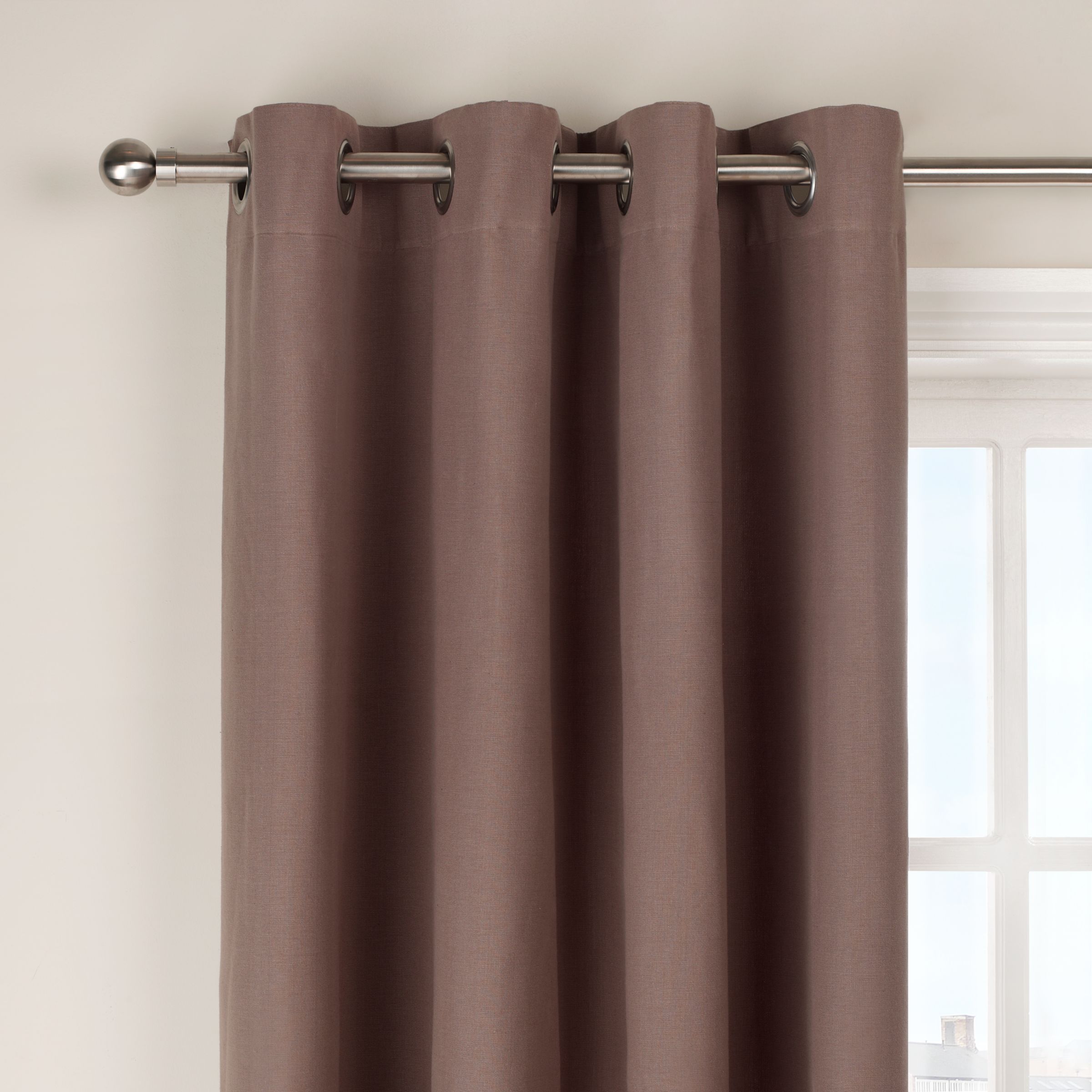 John Lewis Cotton Rib Eyelet Curtains, Mocha