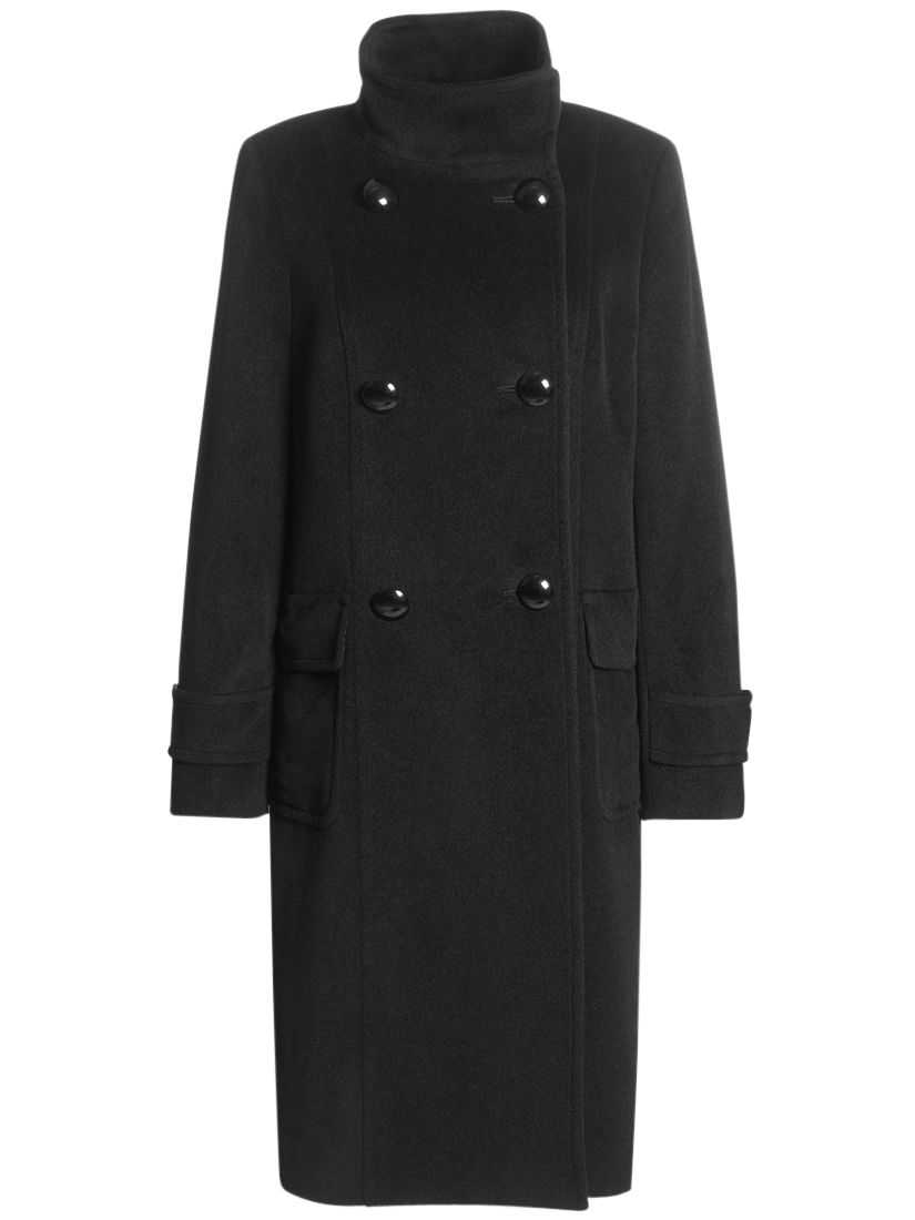 Jaeger Double Breasted Funnel Neck Coat, Black at JohnLewis