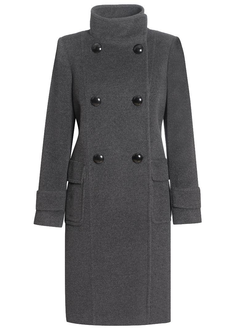 Jaeger Double Breasted Funnel Coat, Charcoal at John Lewis
