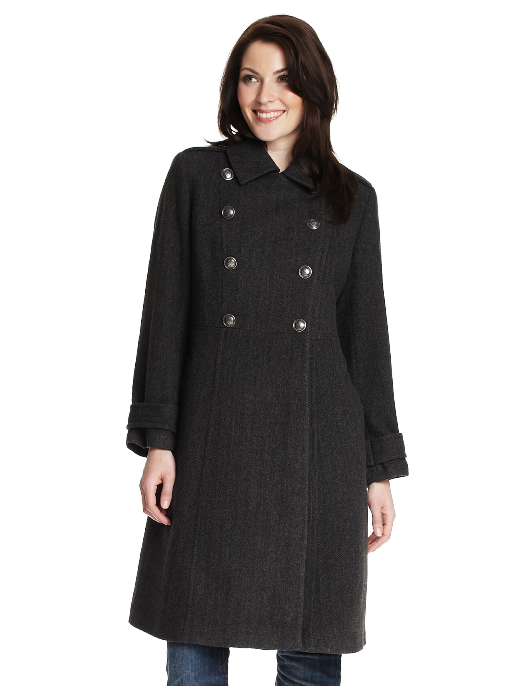 Four Seasons Long Military Coat, Black at John Lewis