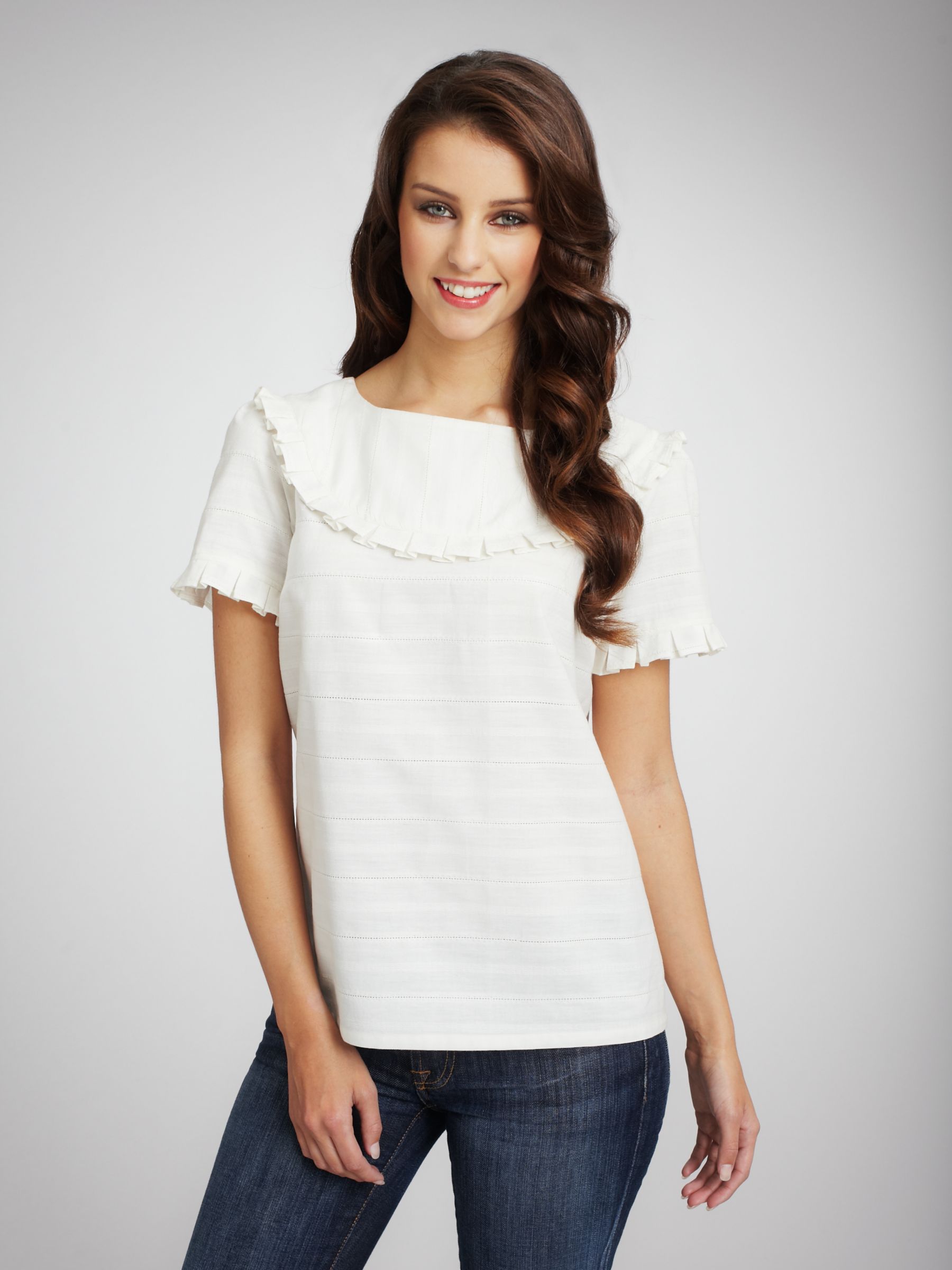 Dora Short Sleeve Ruffle Blouse, White