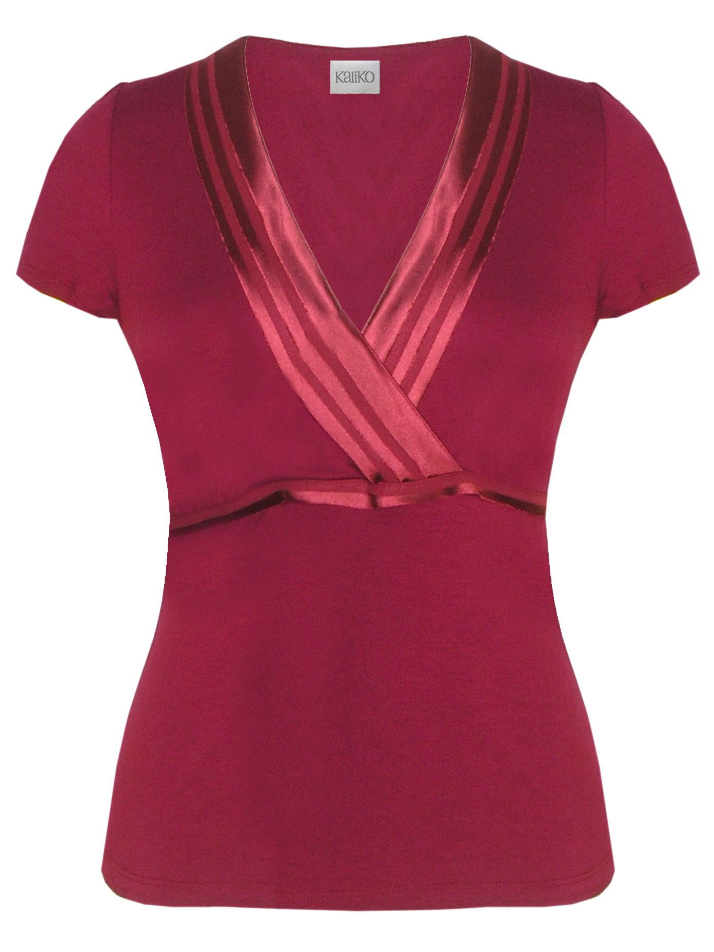 Silk Trim Short Sleeve T-Shirt, Dark red