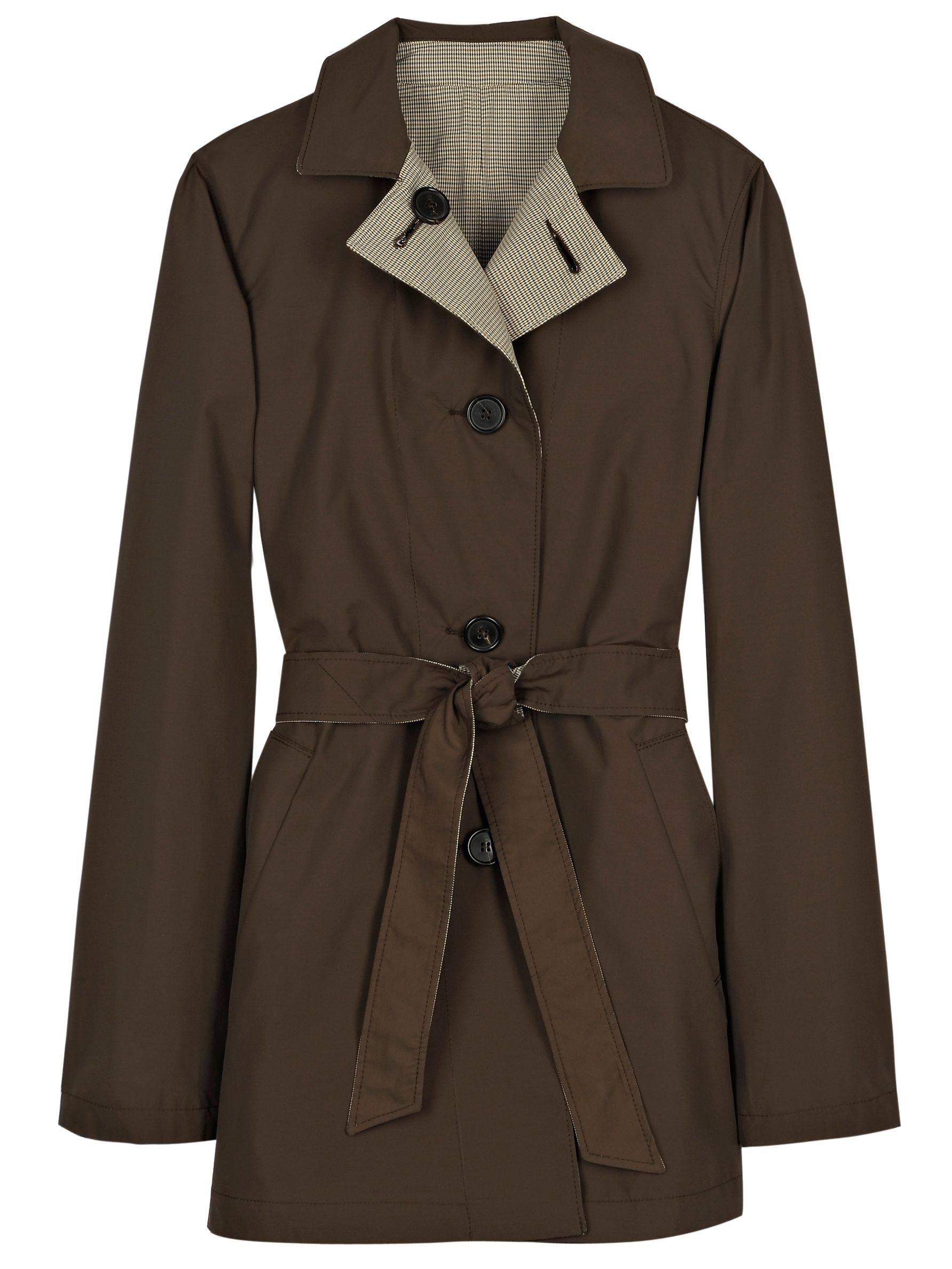 Aquascutum Echo Club Check Reversible Cotton Raincoat, Dark Brown at JohnLewis