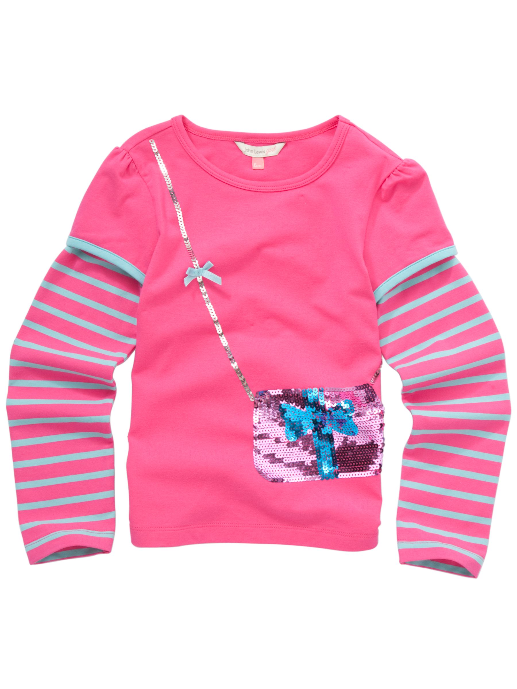 John Lewis Girl Sequin Handbag T-Shirt, Pink