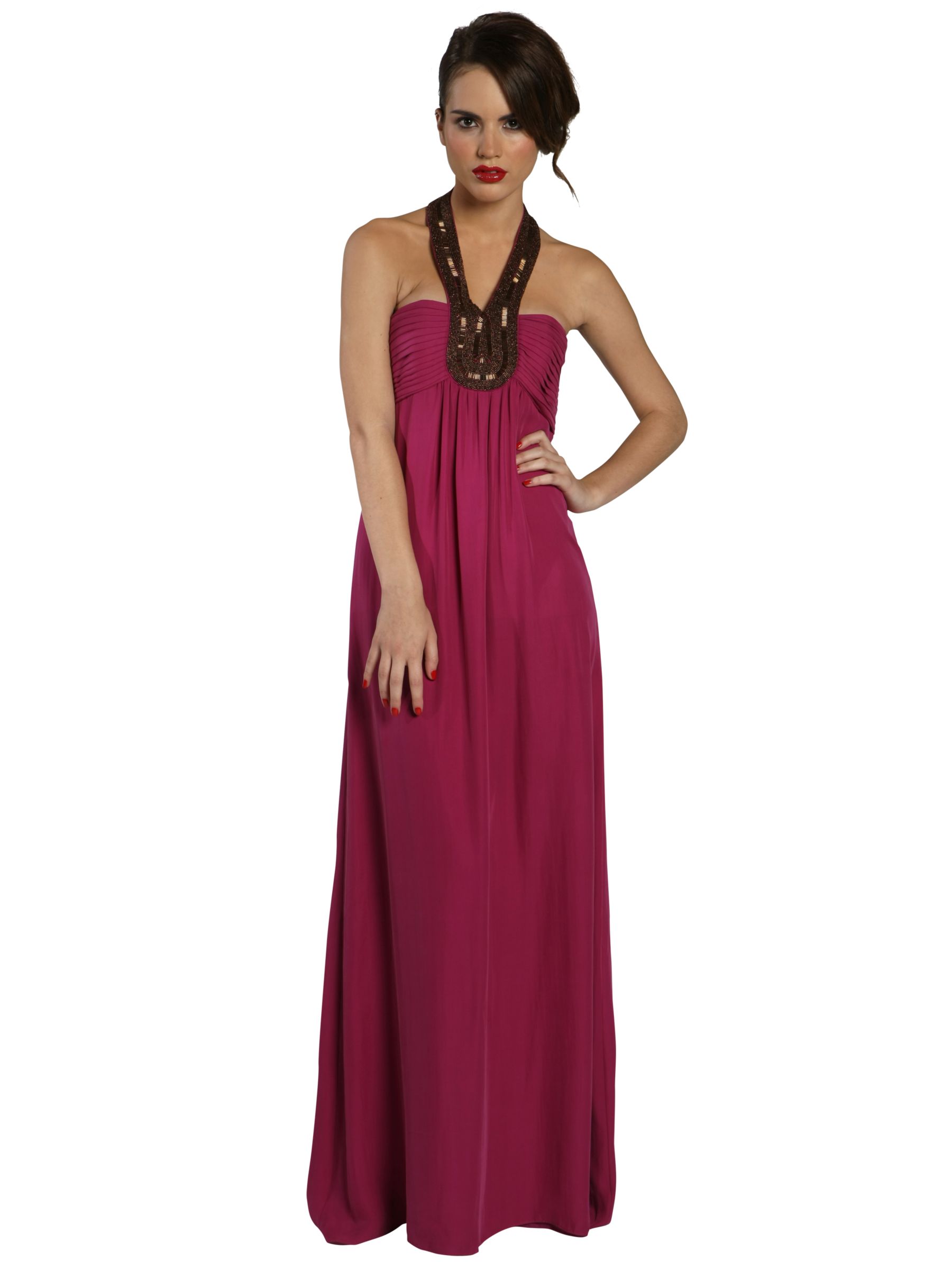 Ted Baker Cacuso Embellished Halterneck Maxi Dress, Bright pink at John Lewis