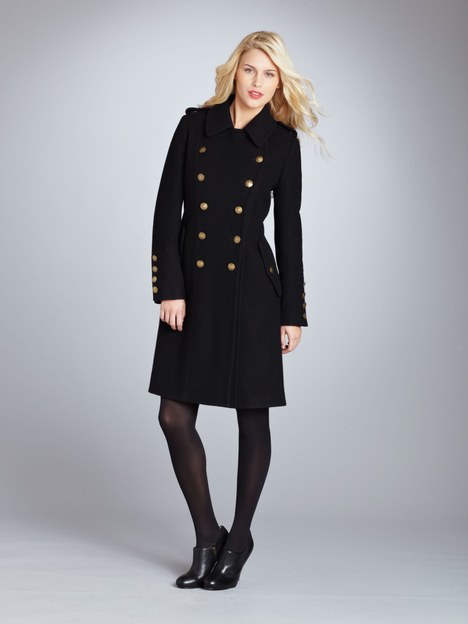 Whistles Long Military Great Coat, Black at JohnLewis