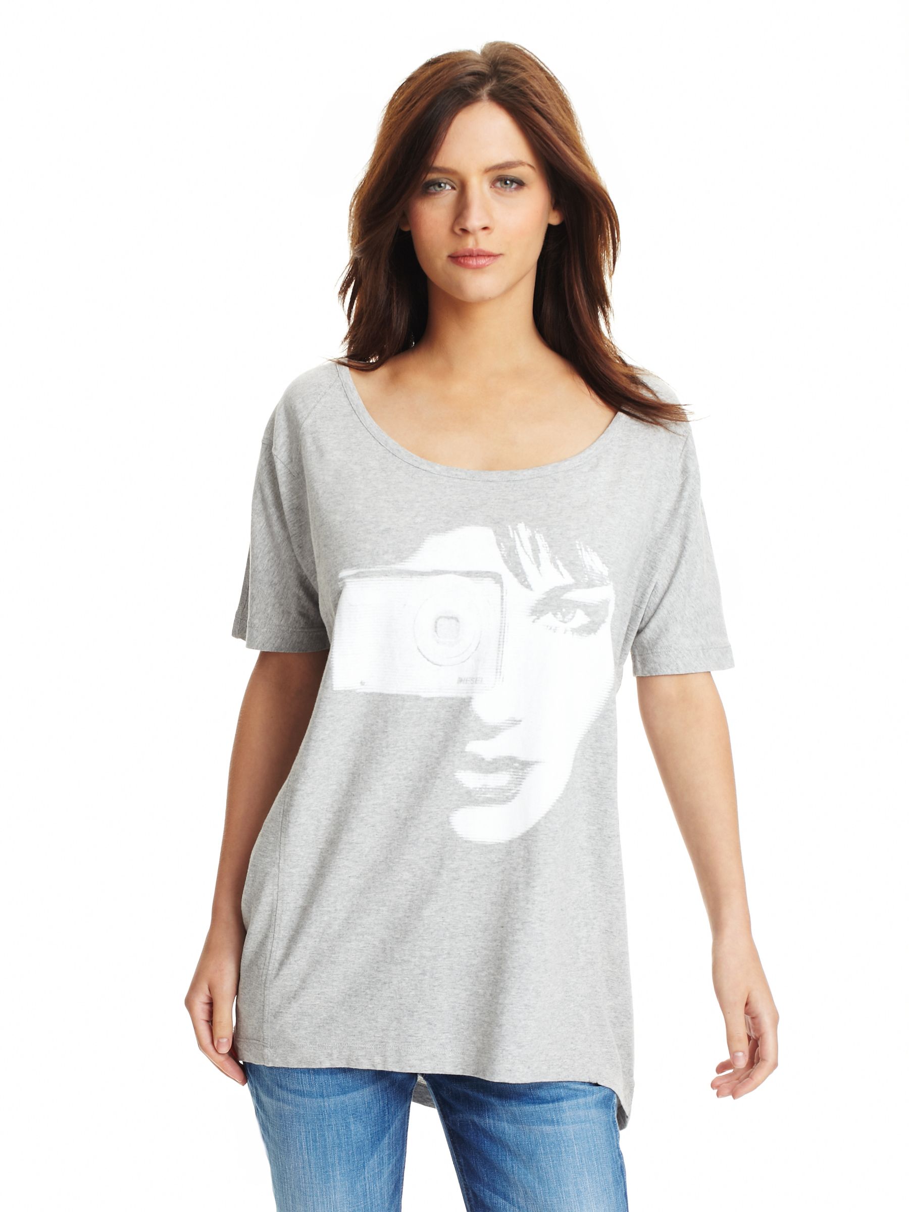 Diesel Camera Print Cotton T-Shirt, Grey