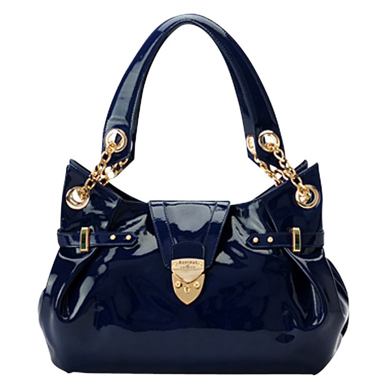 Aspinal Barbarella Patent Leather Handbag, Navy Blue