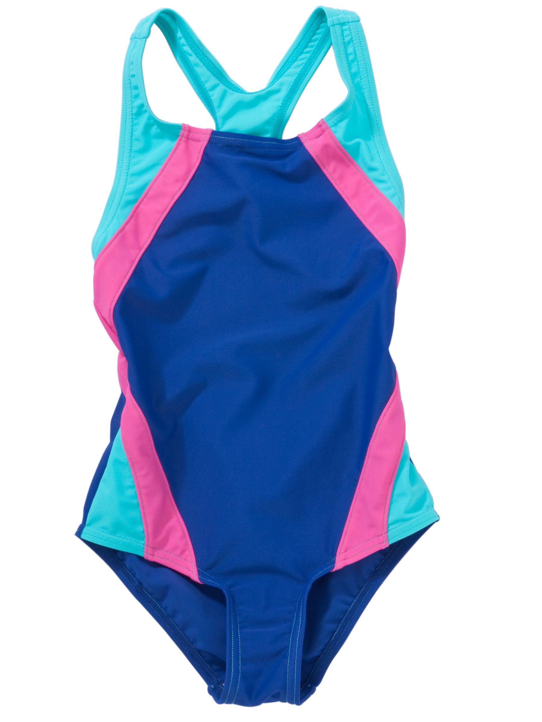 John Lewis Girl Racerback Swimsuit, Navy/Pink
