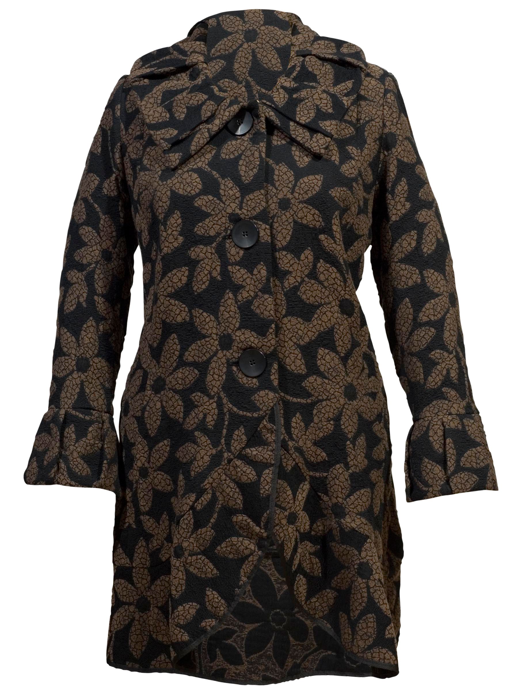 Chesca Toffee Daisy Print Coat, Black Multi at John Lewis