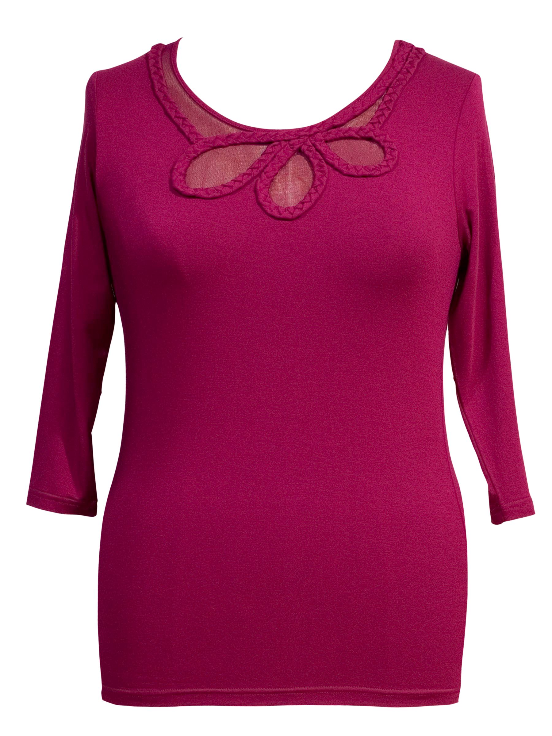 Chesca Plait Trim T-Shirt, Hot Pink