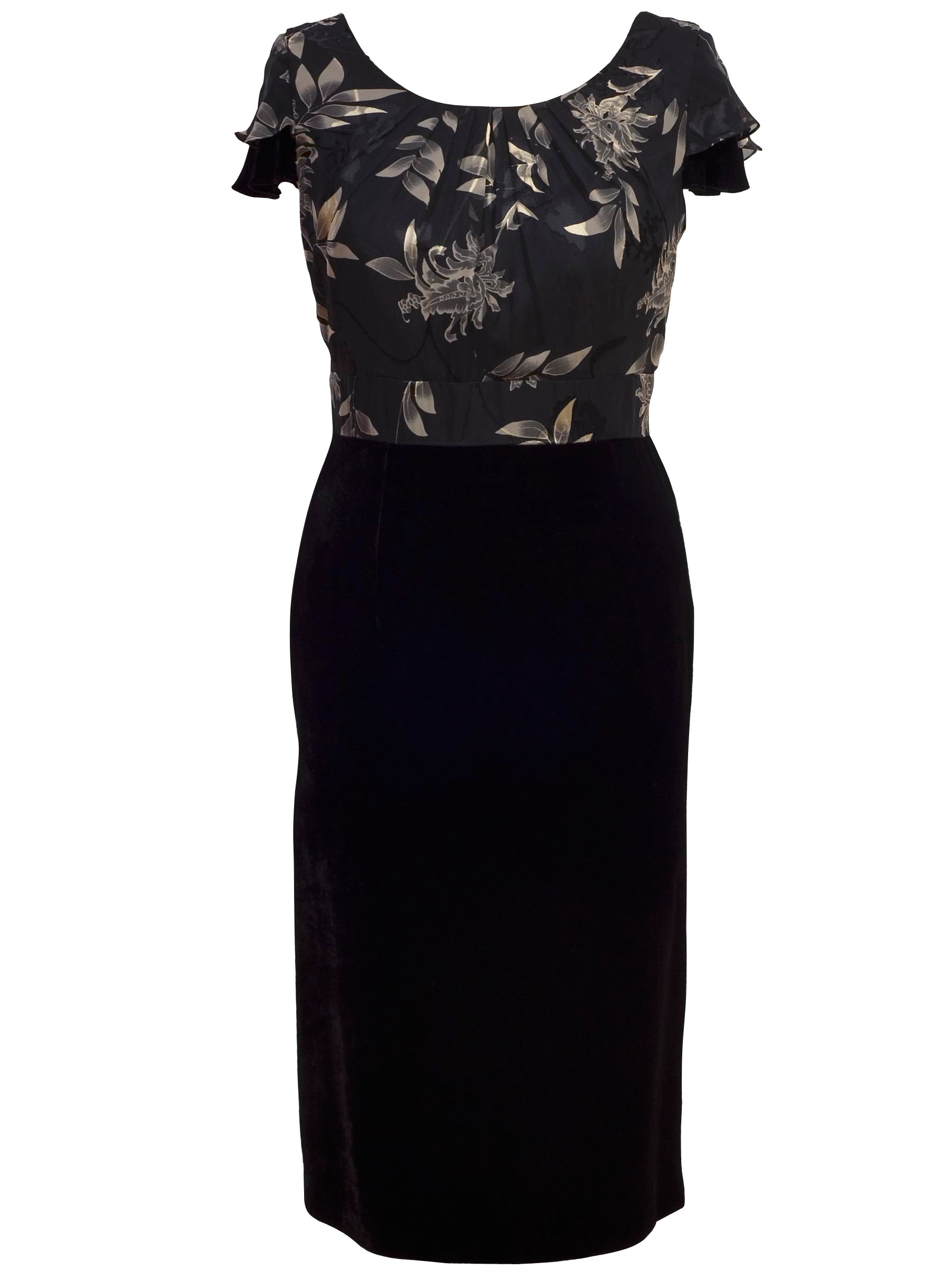 Chesca Thistle Trim Velvet Dress, Black/Gold