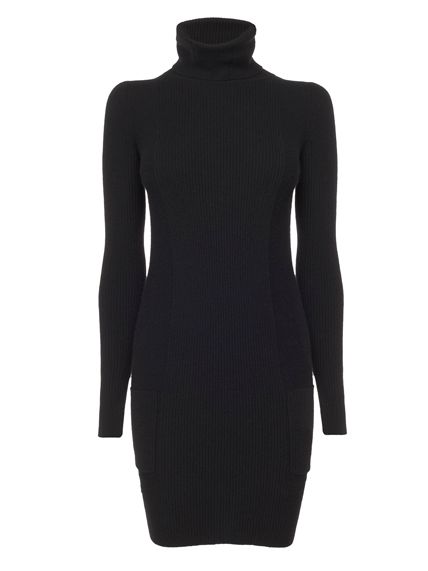 Jaeger Ribbed Sweater Dress, Black at John Lewis