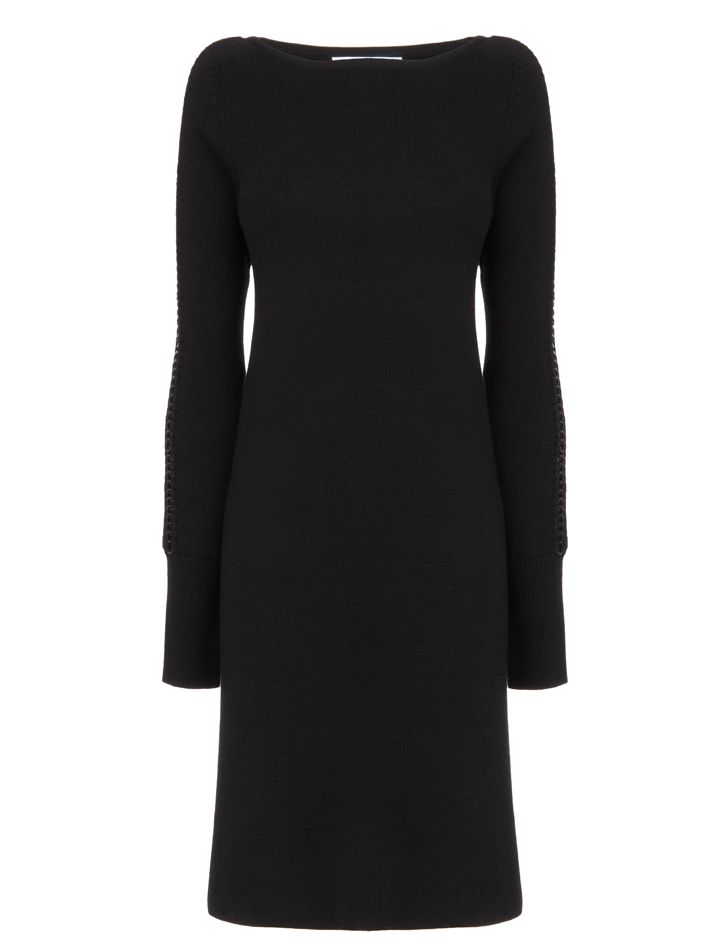 Jaeger Chain Detail Merino Wool Dress, Black at John Lewis