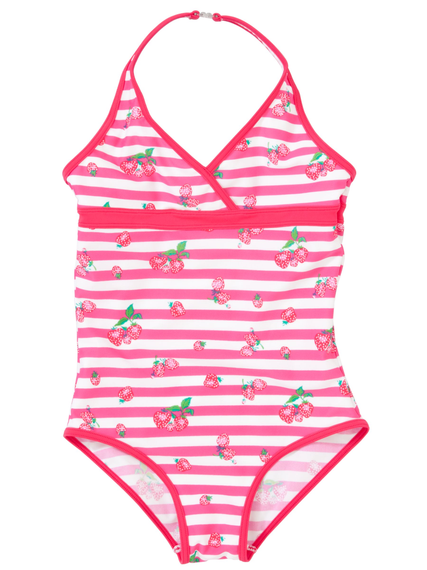 John Lewis Girl Stripe Print Strawberry Swimsuit, Pink/white