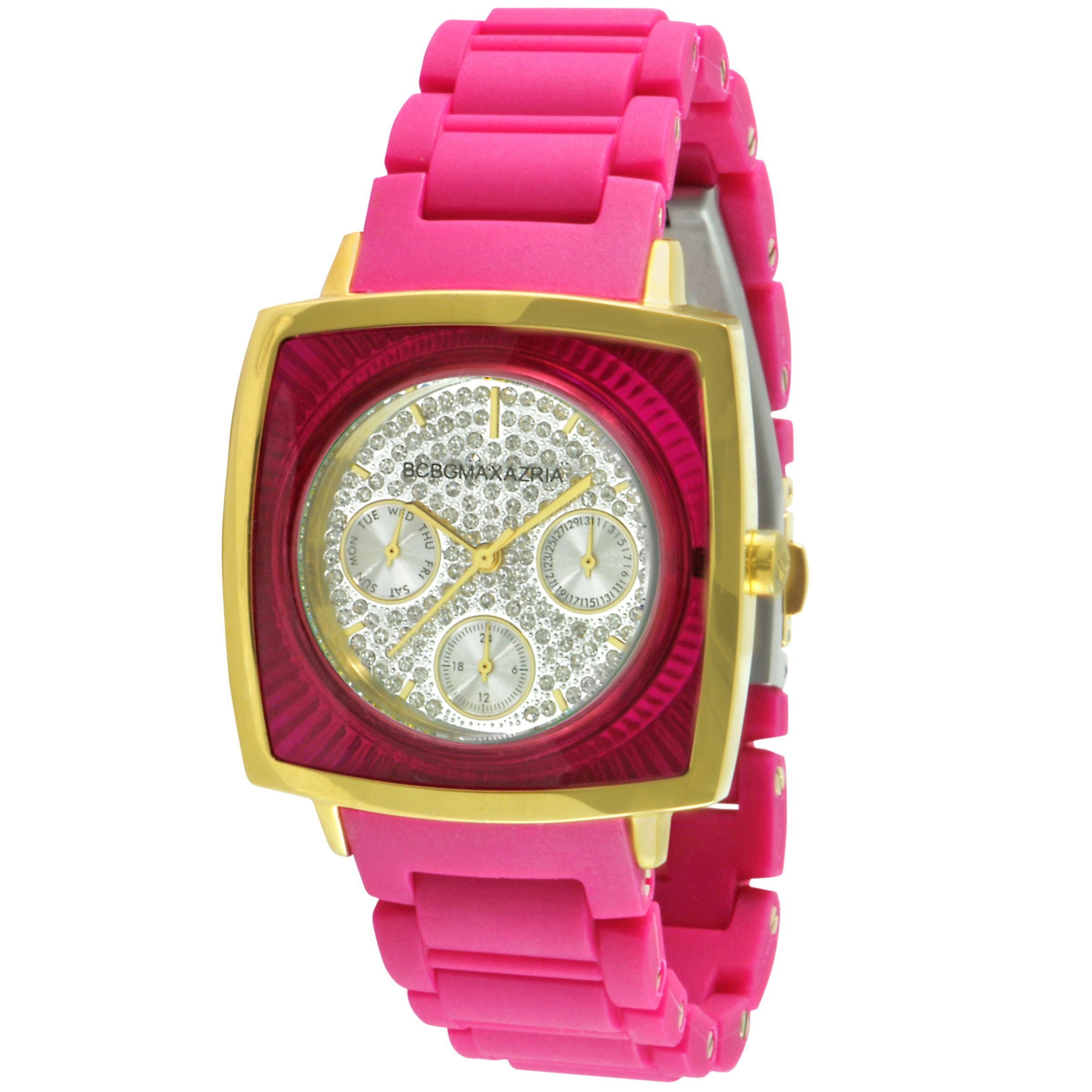 BCBG Max Azria BG8233 Women's Square Dial Pink Rubber Bracelet Watch at John Lewis