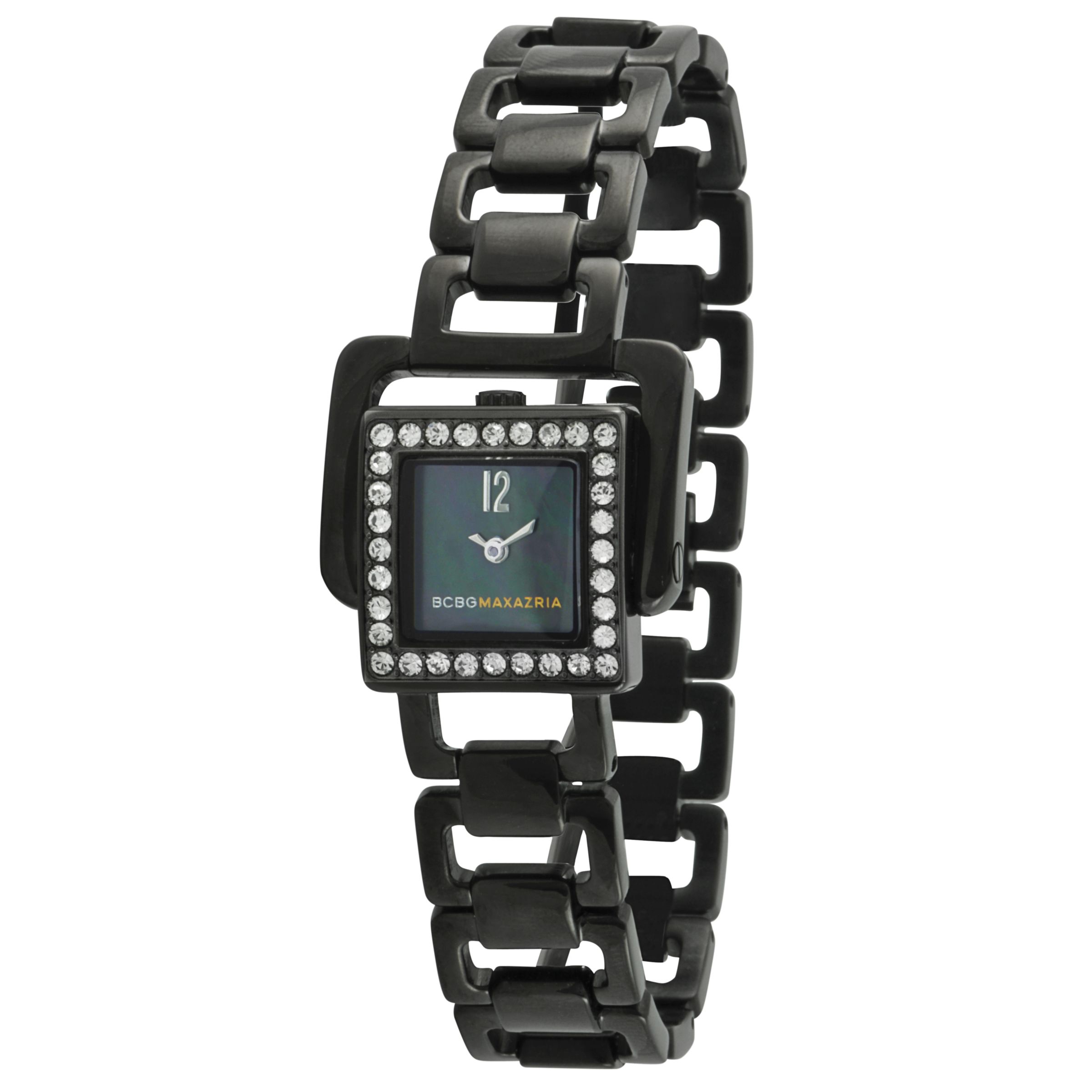 BCBG Max Azria BG8239 Women's Black Stone Set Square Dial Black Bracelet Watch at John Lewis