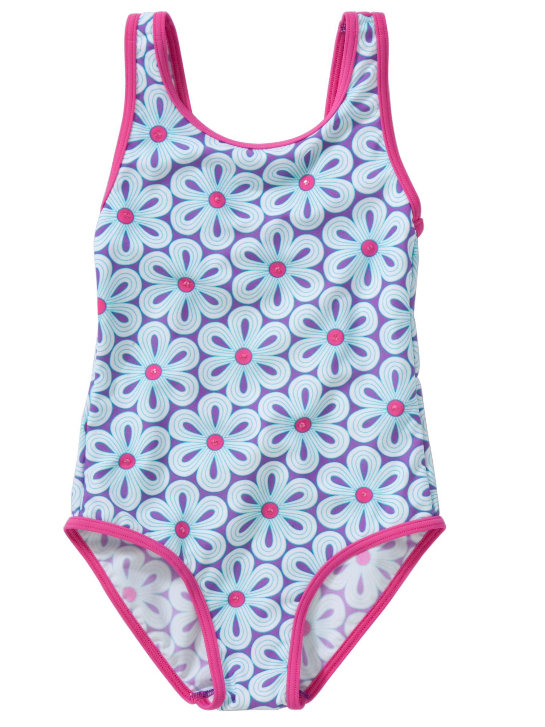 John Lewis Girl Flower Power Swimsuit, Purple