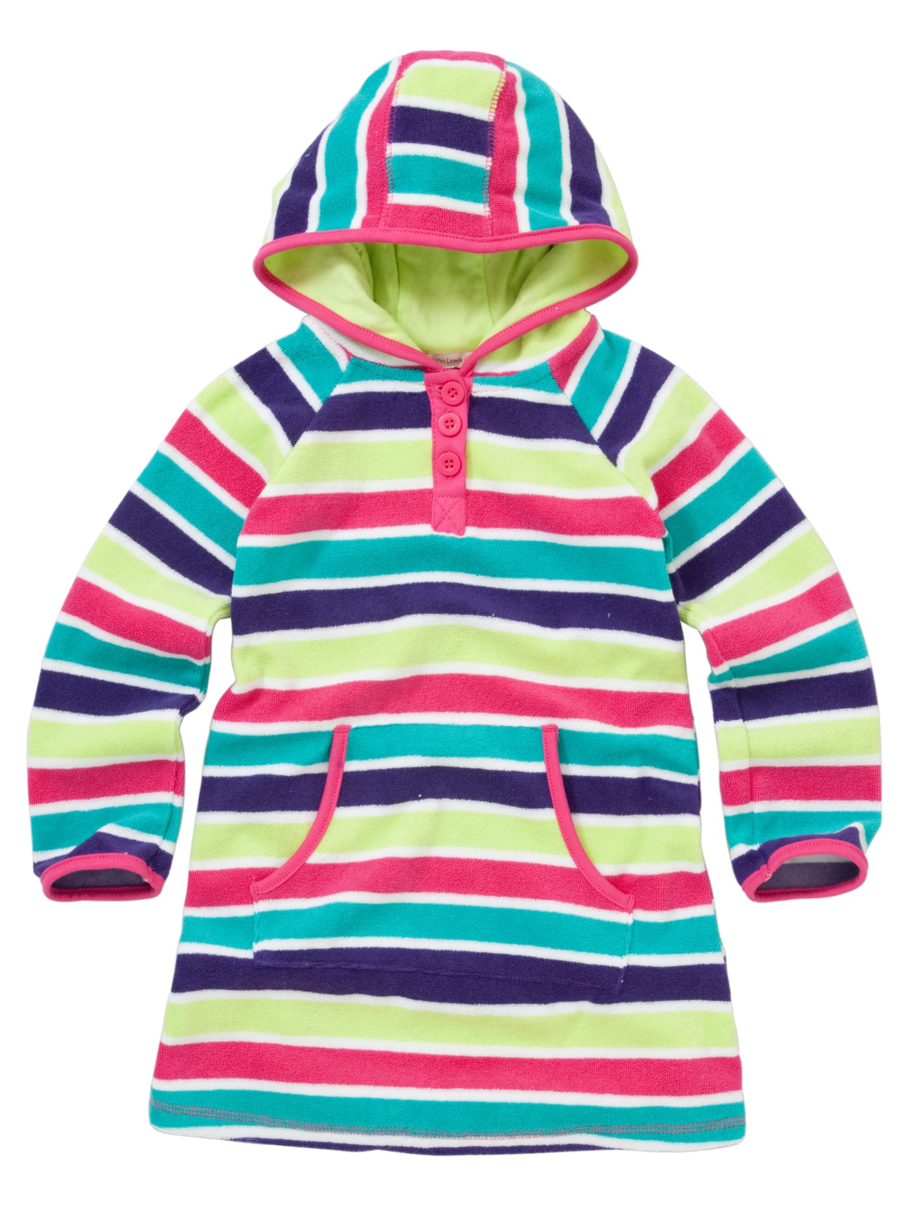 John Lewis Girl Stripe Print Hooded Beach Dress, Multicoloured