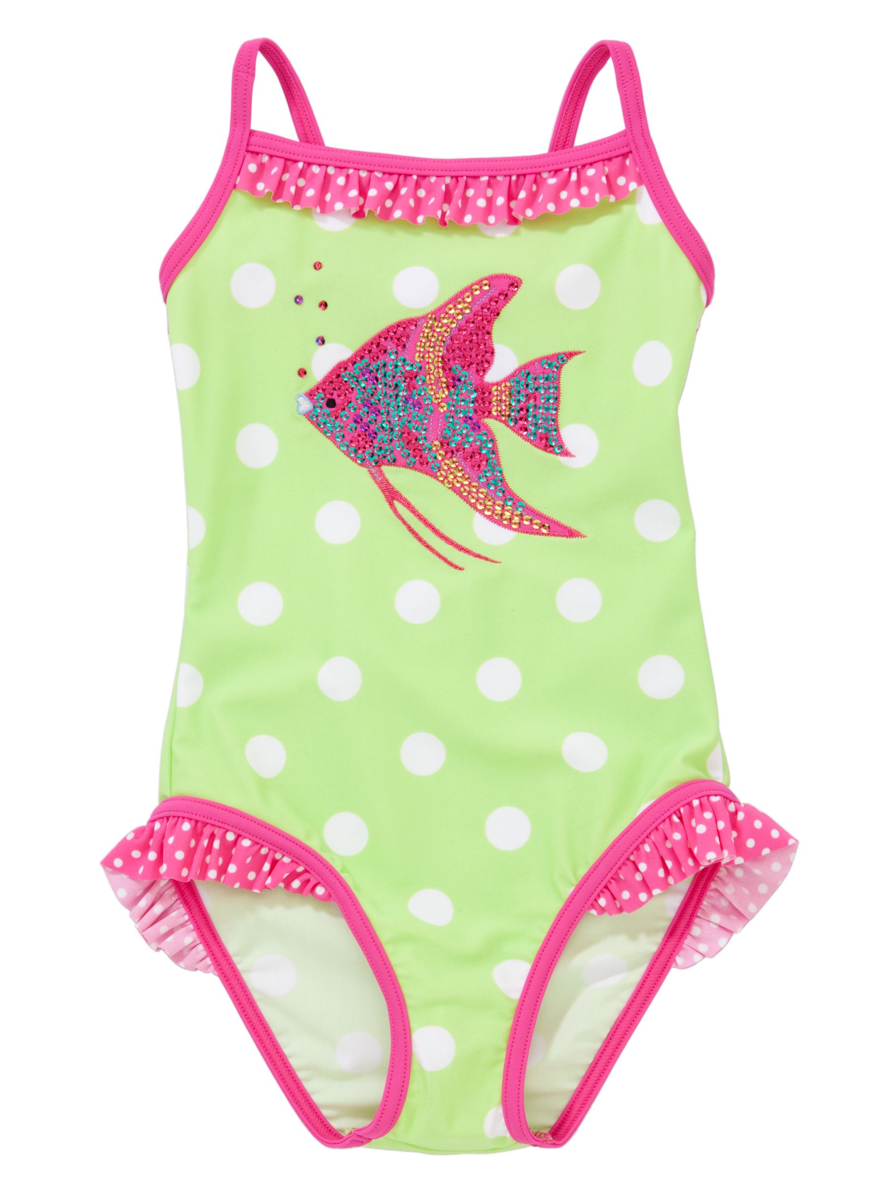 John Lewis Girl Sequin Fish Swimsuit, Green