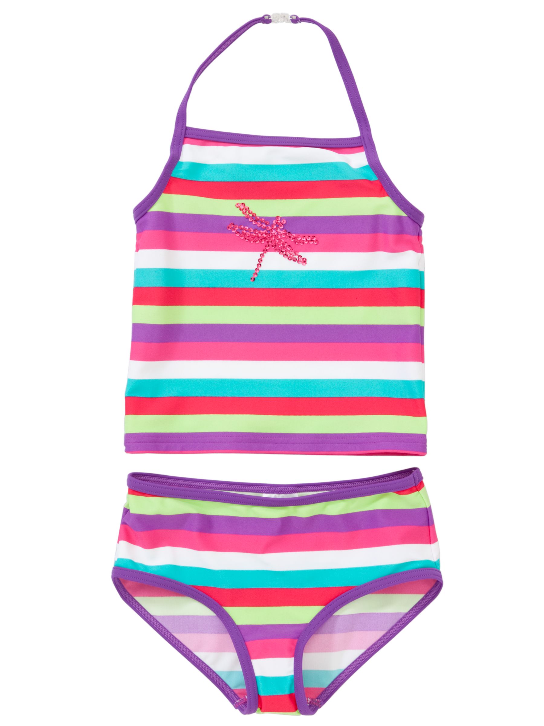 John Lewis Girl Stripe Print Dragonfly Tankini, Multi
