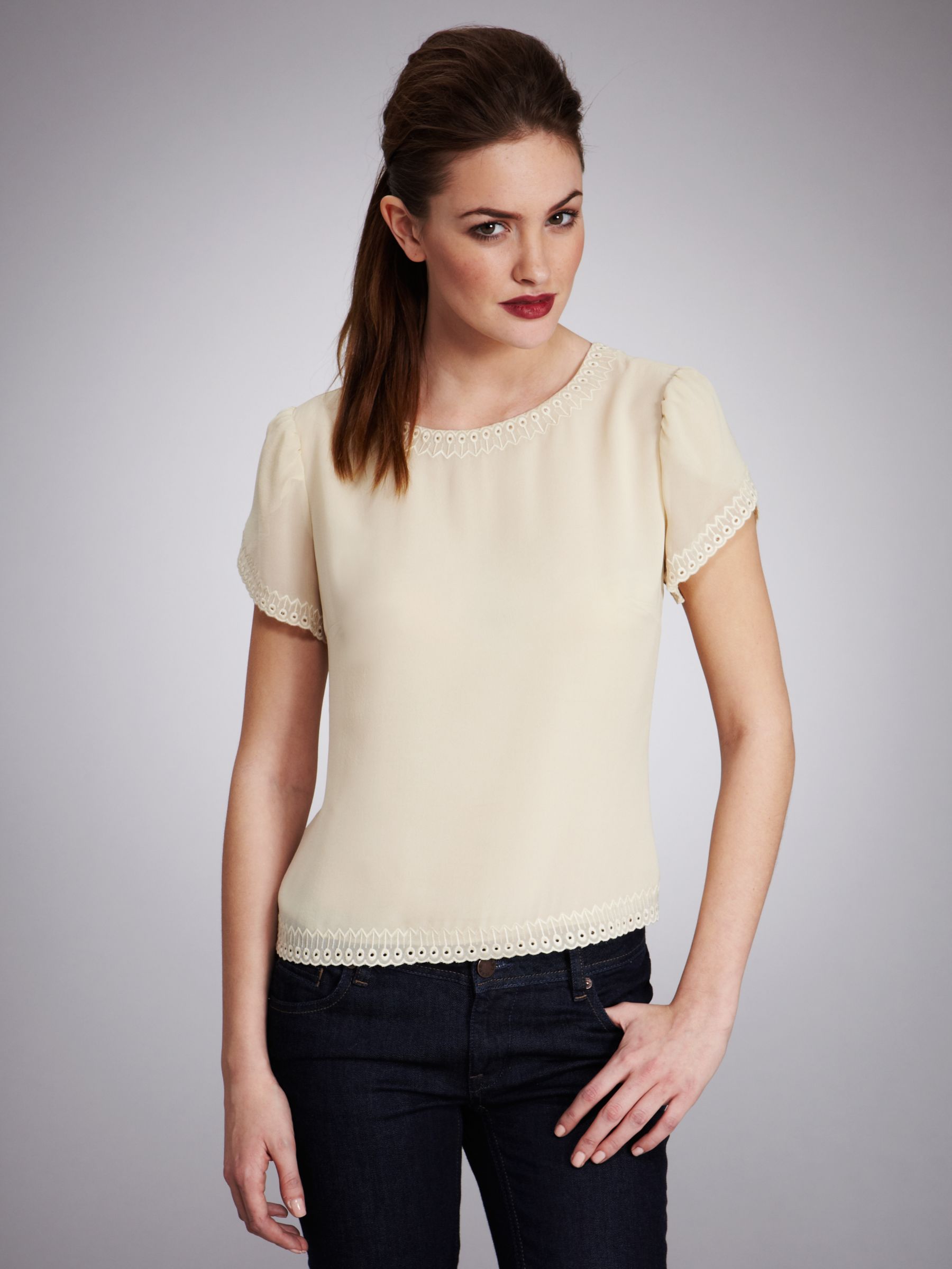 Whistles Tulip Sleeve Embroidered Blouse, Ivory