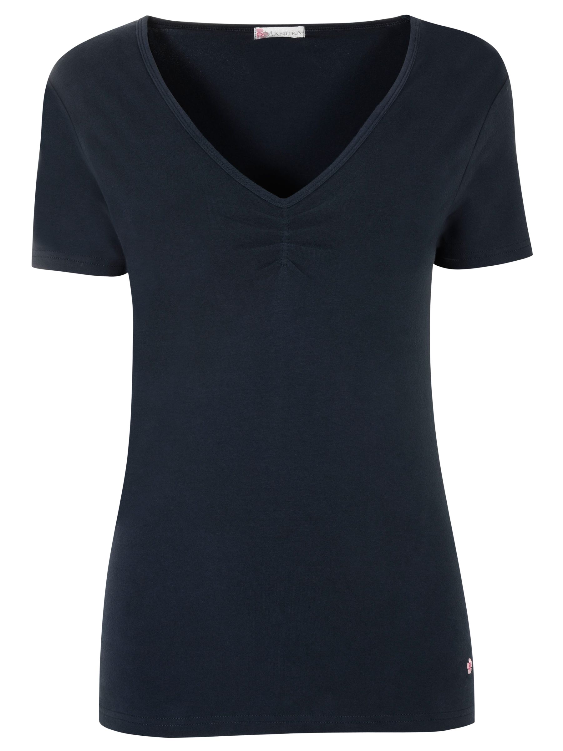 Pleated V-Neck T-Shirt, Navy blue