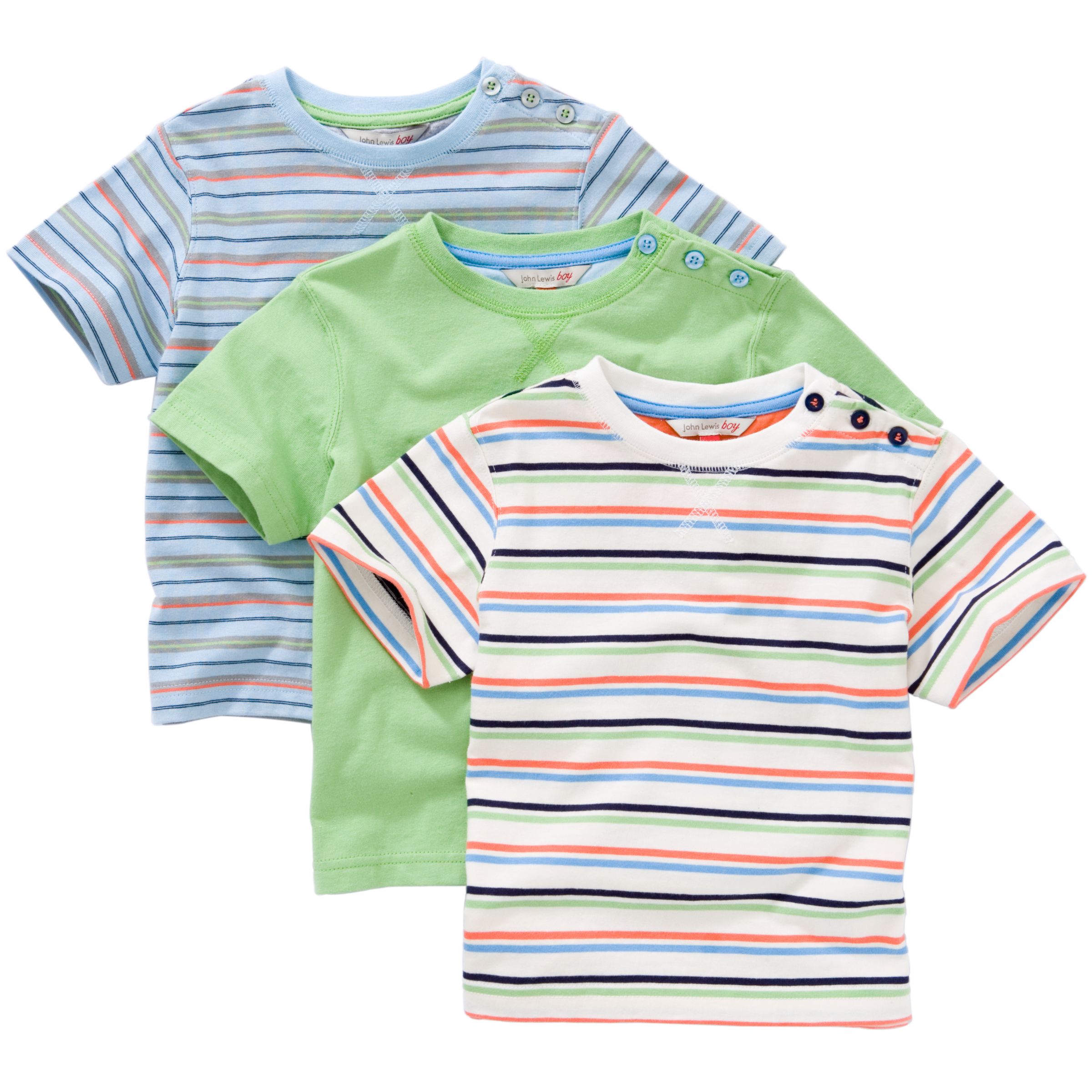 John Lewis Boy Stripe Print T-Shirts, Pack of 3,