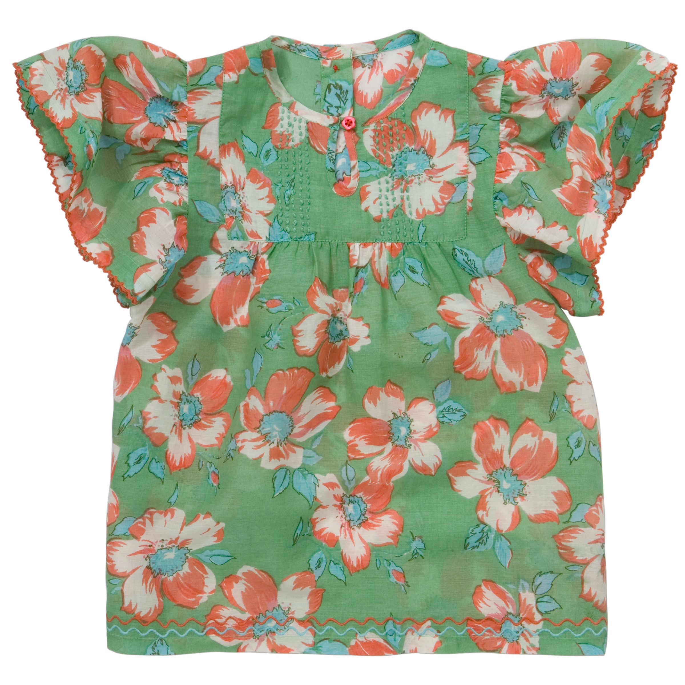 John Lewis Girl Floral Print Blouse, Green