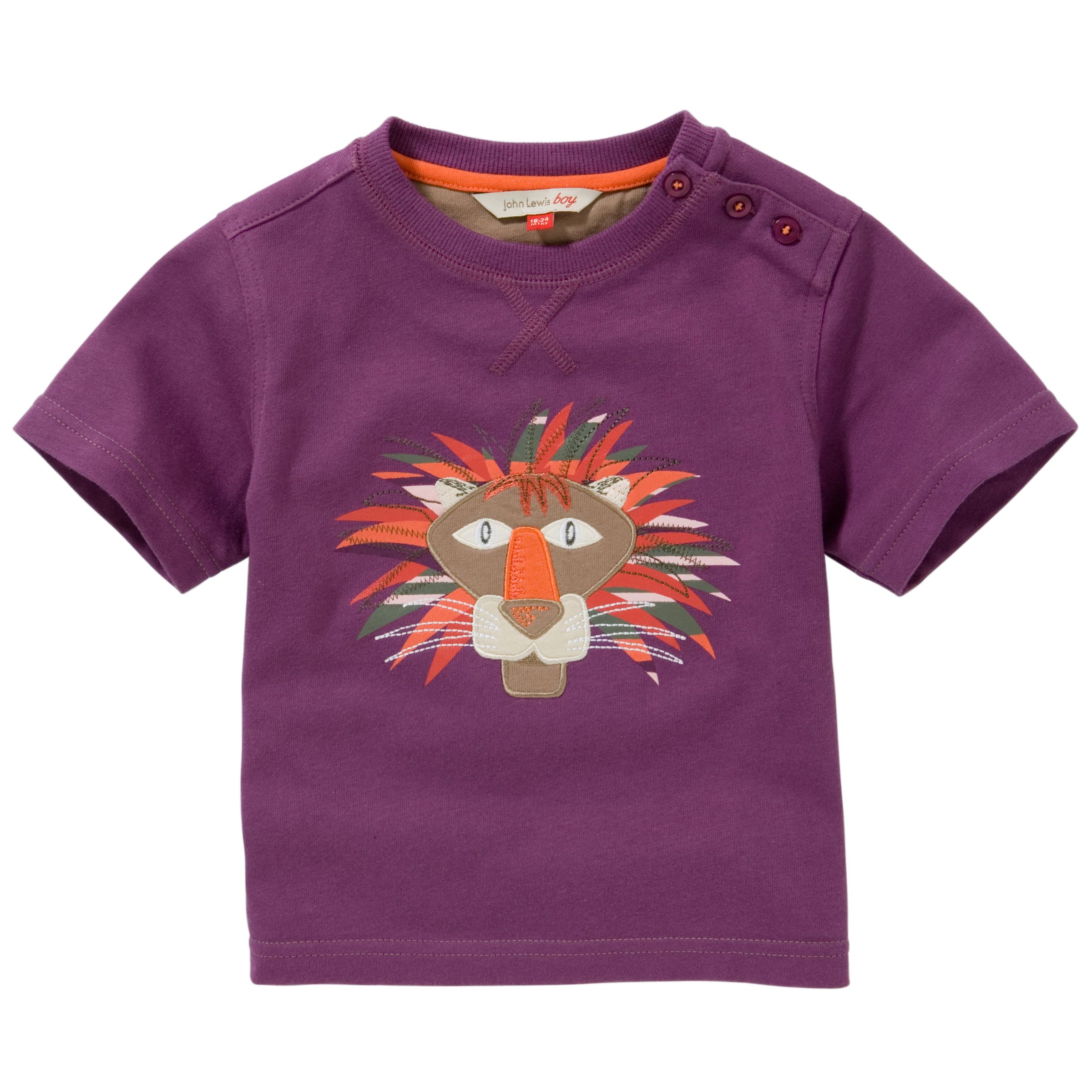 John Lewis Boy Lion Print T-Shirt, Purple