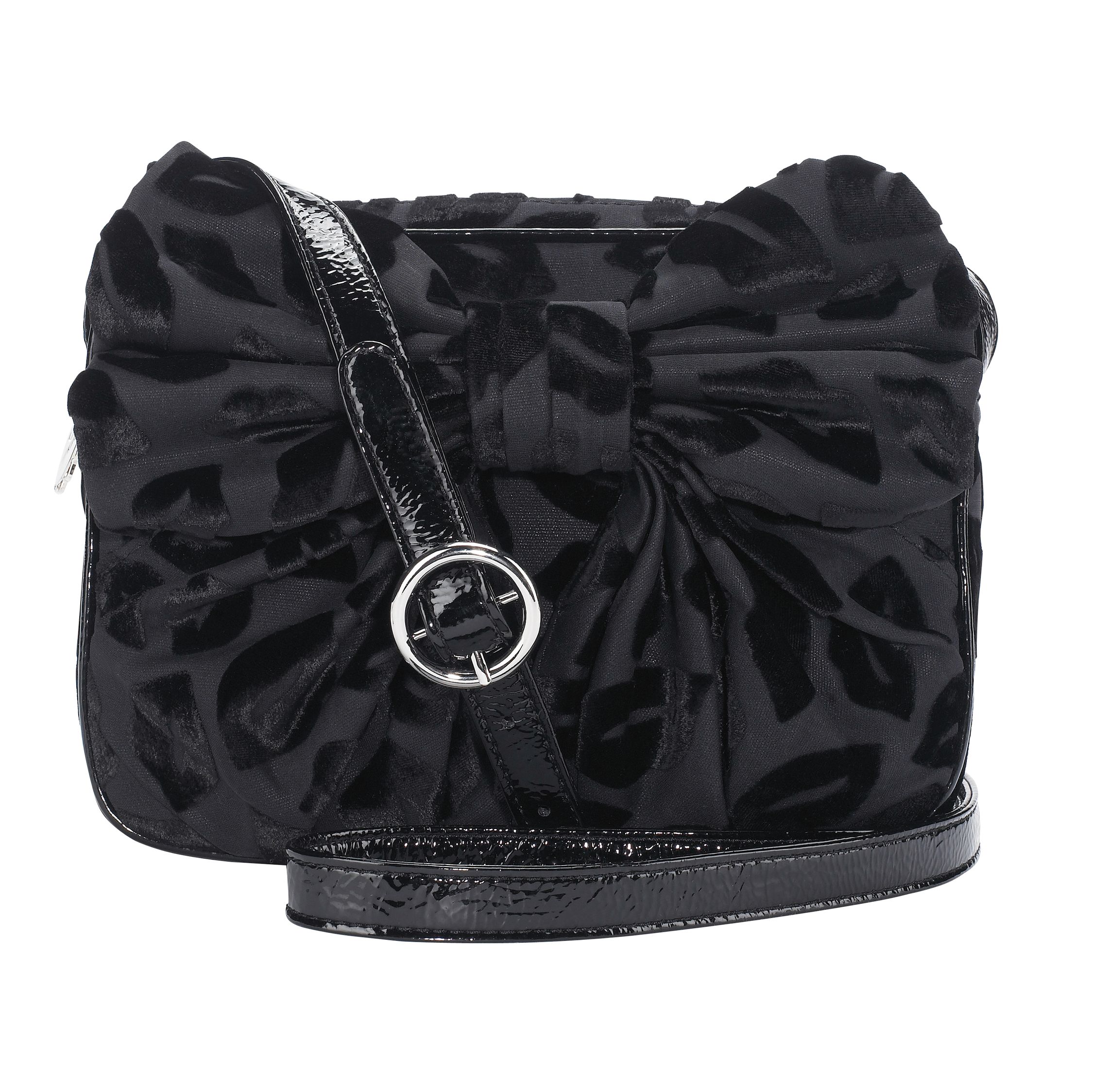 Lulu Guinness Devore Lips Small Bow Across Body Handbag, Black at JohnLewis