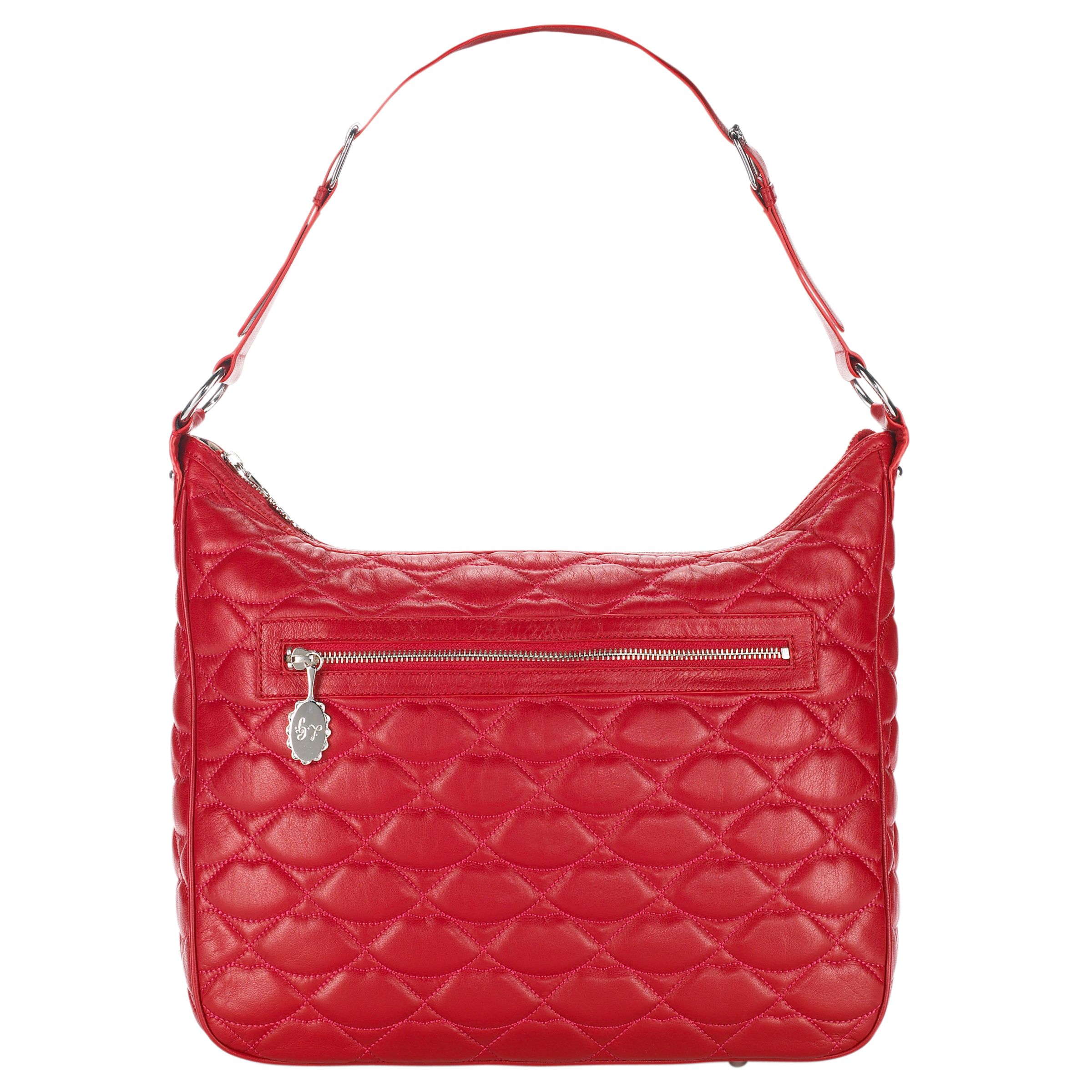 Lulu Guinness Quilted Lips Ruthie Hobo Handbag, Red at John Lewis