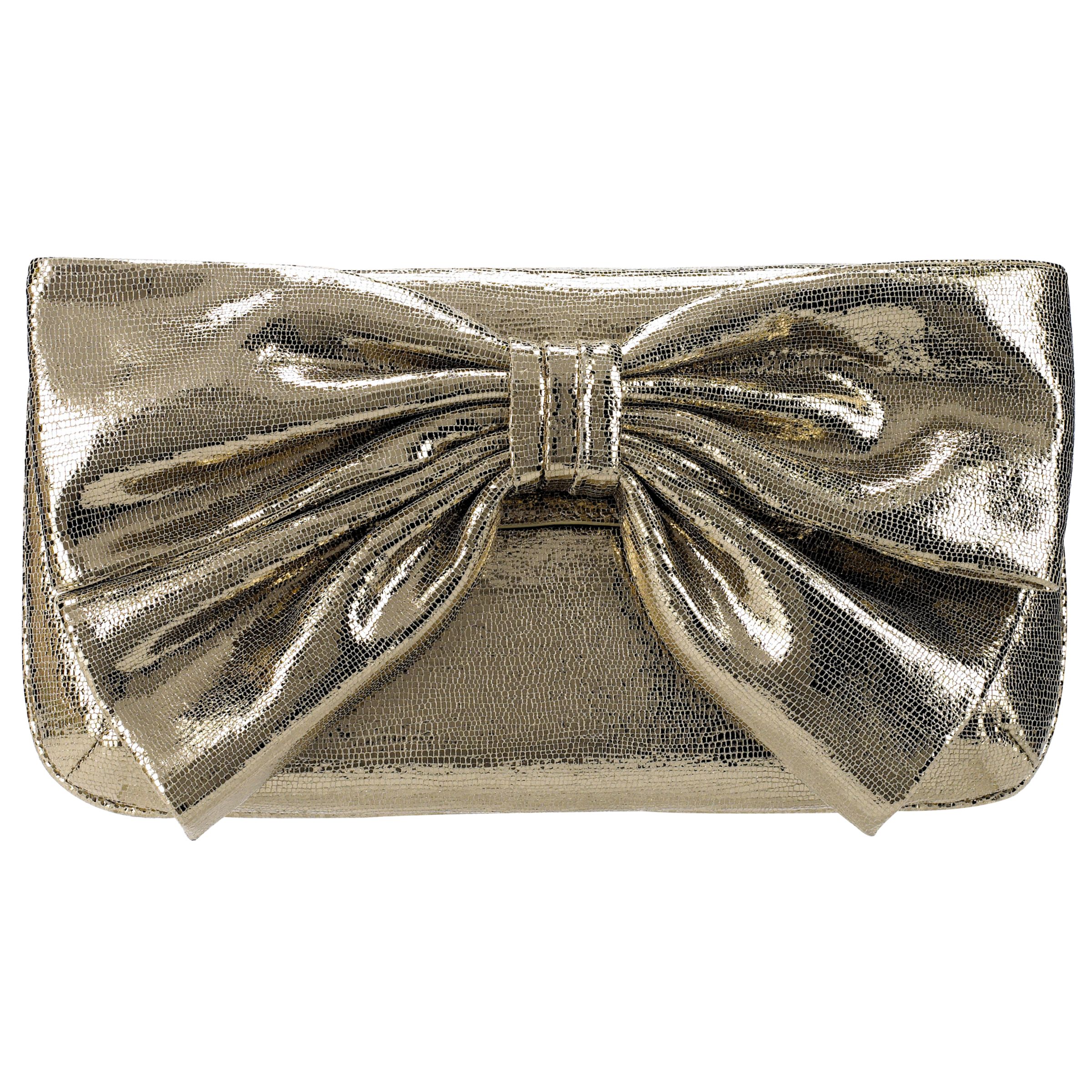 Lulu Guinness Medium Leona Bow Sparkle Clutch Handbag, Gold at John Lewis