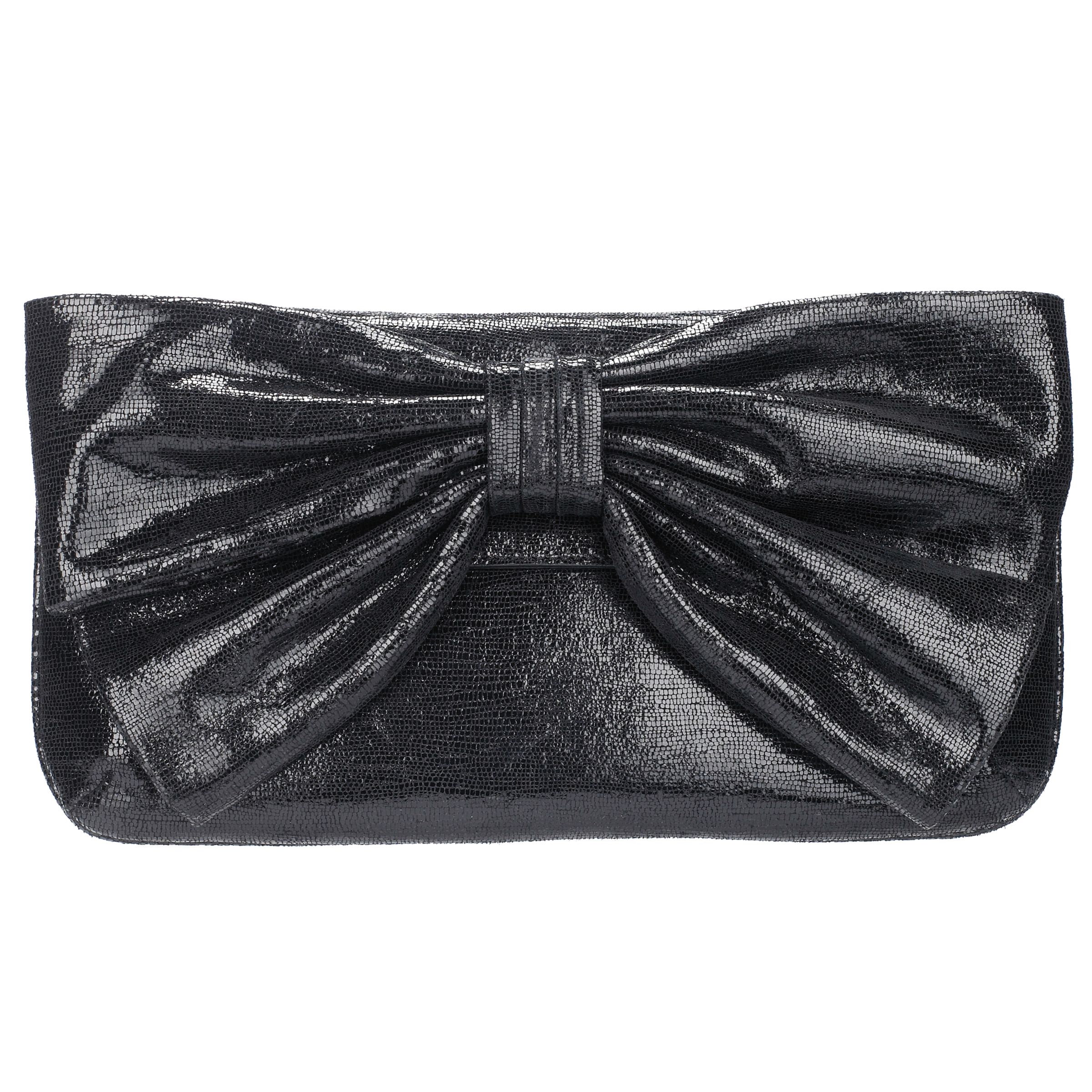 Lulu Guinness Medium Leona Bow Sparkle Clutch Handbag, Black at John Lewis