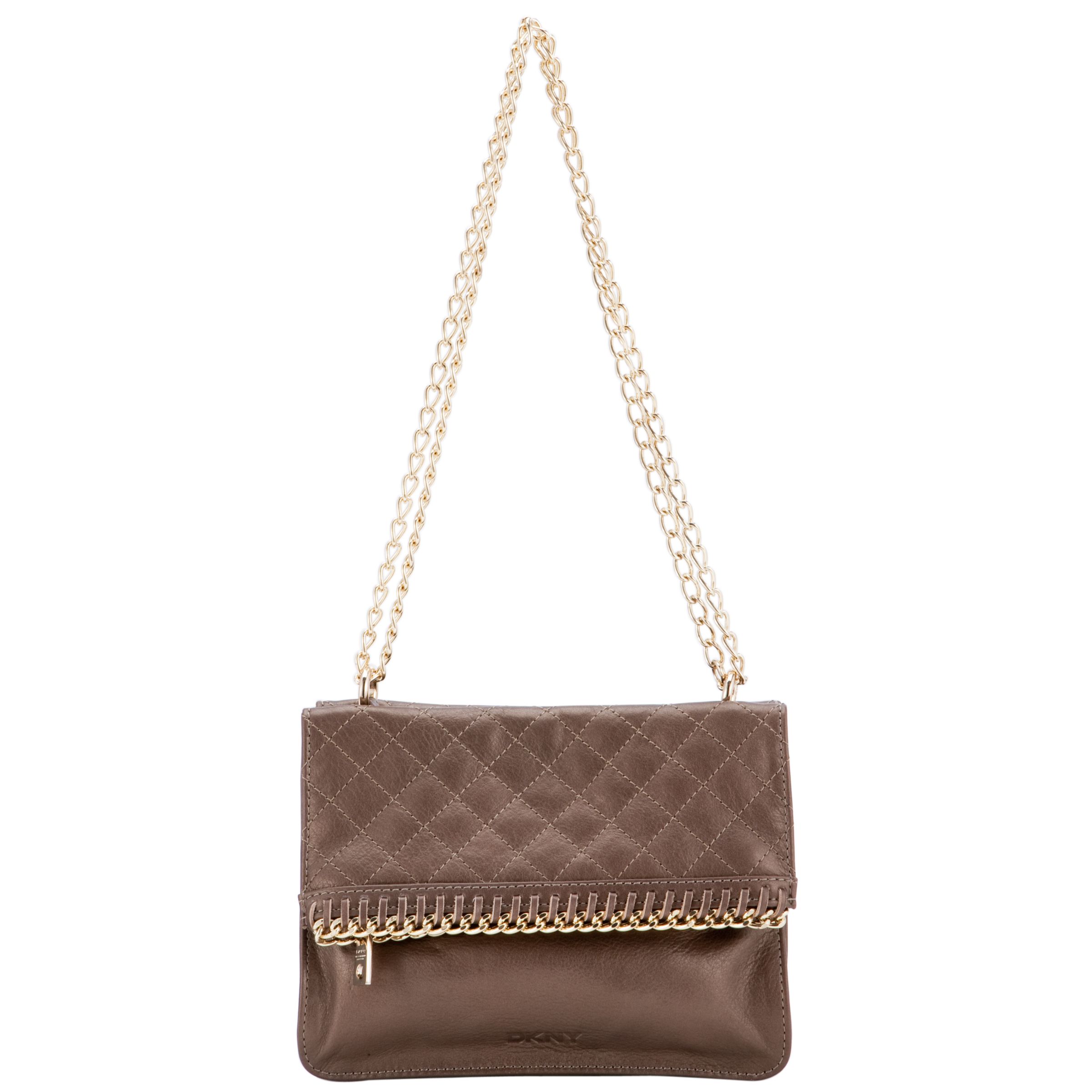 DKNY Quilted Leather Chain Across Body Handbag, Gold at John Lewis