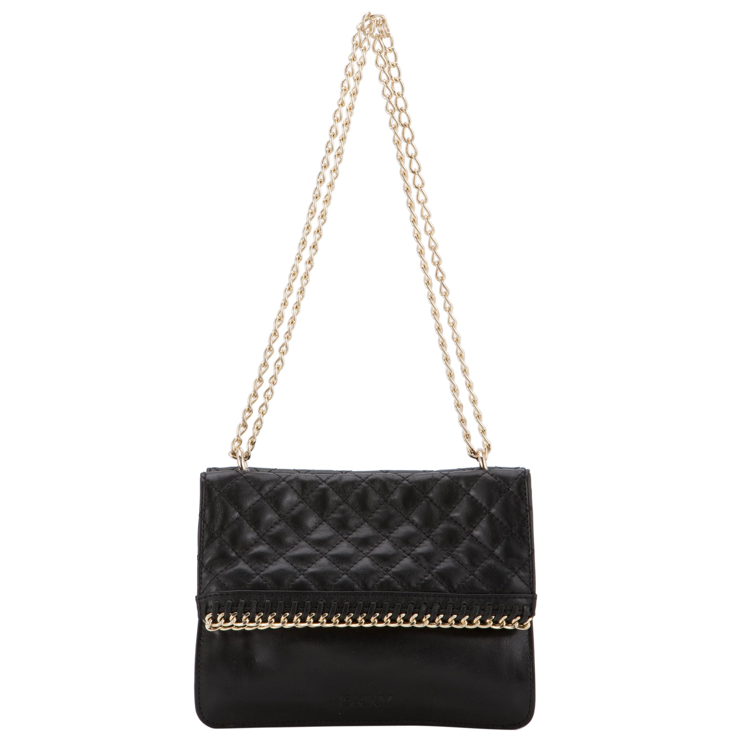 DKNY Quilted Leather Chain Across Body Handbag, Black at John Lewis