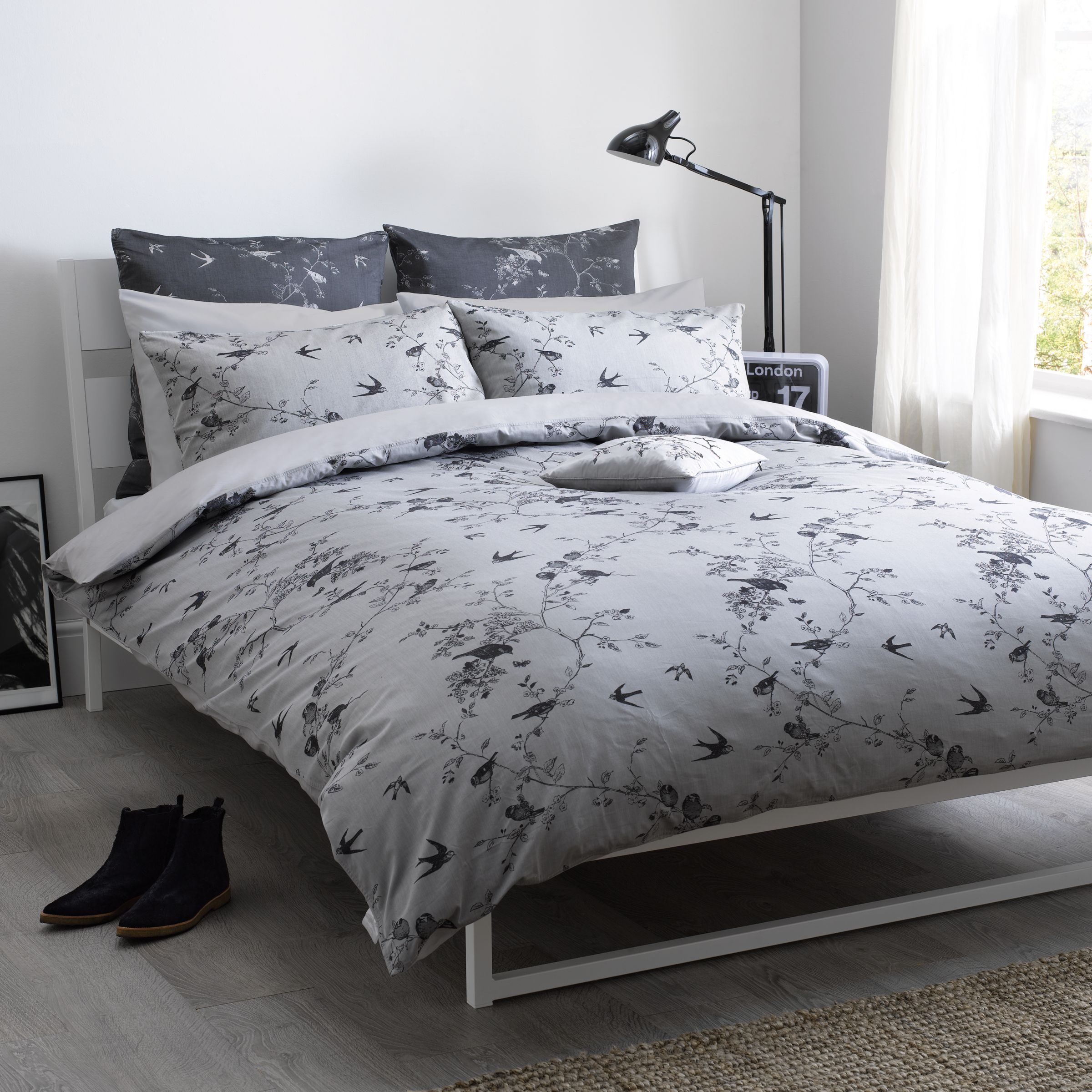 Jigsaw Romantic Bird Duvet Cover, Grey