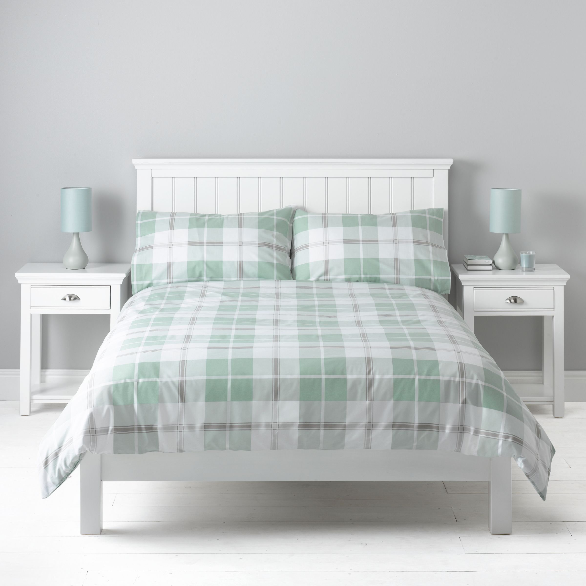 John Lewis Fresh Check Duvet Cover Set, Eau de Nil