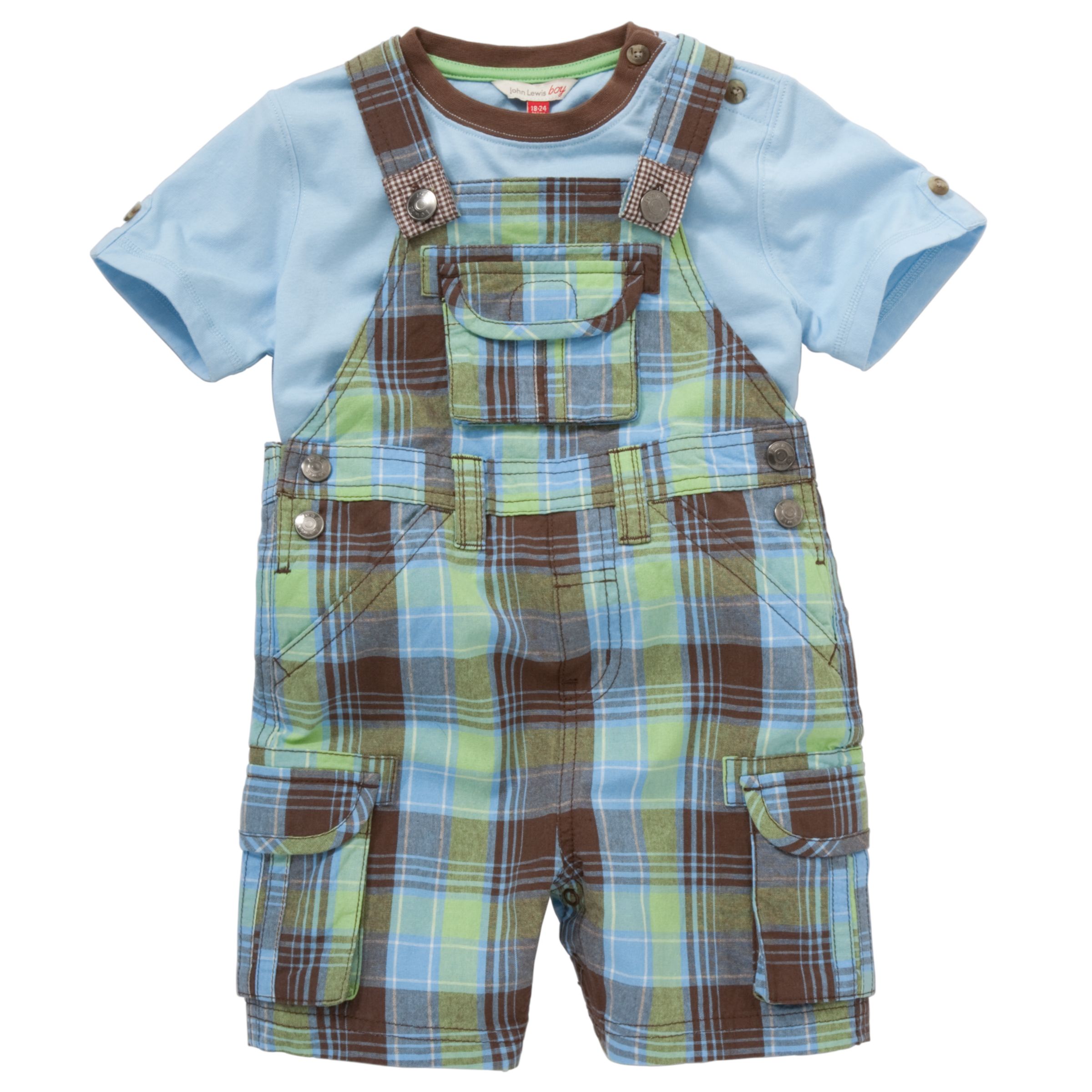 John Lewis Boy Check Print Bibshort and T-Shirt