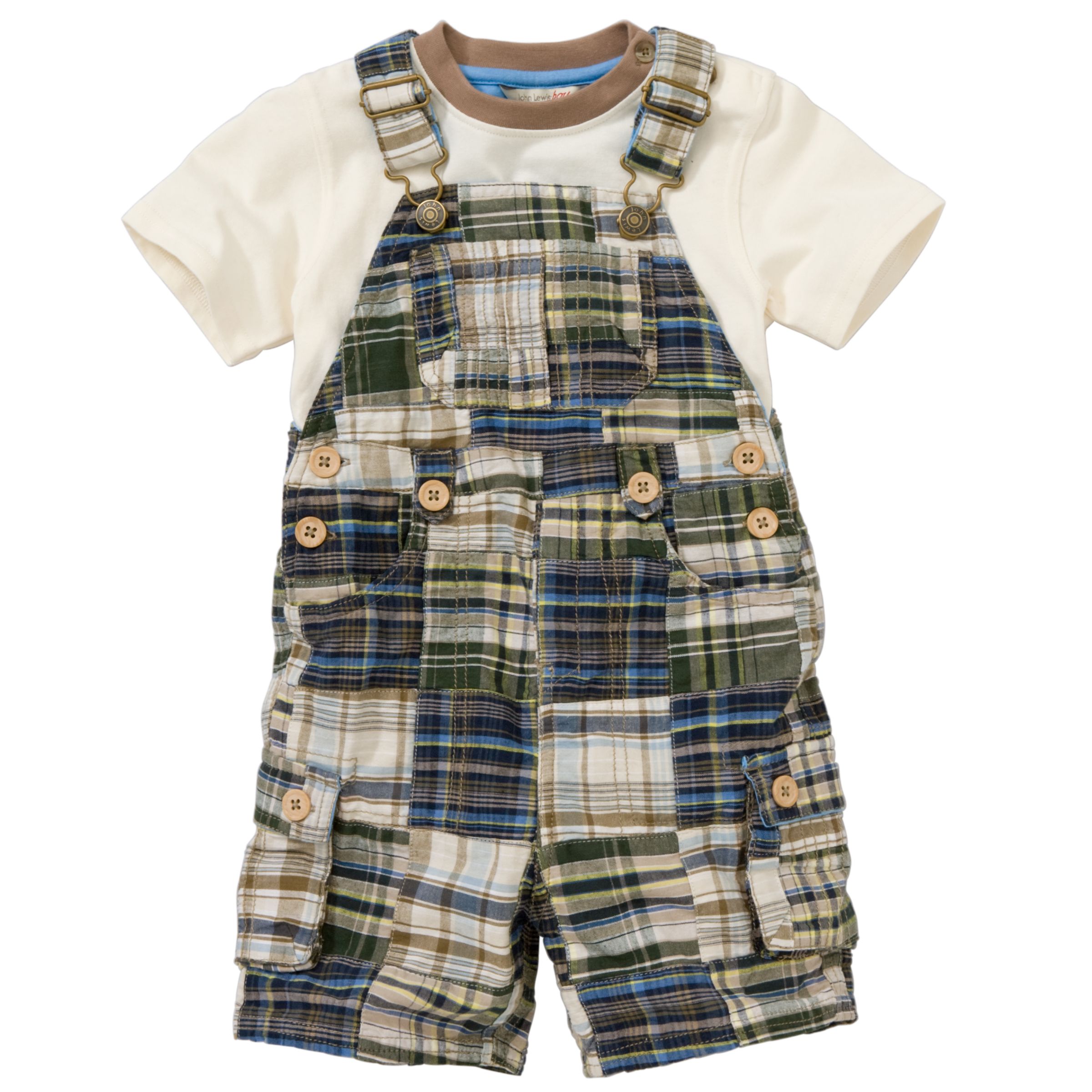 John Lewis Boy Check Dungarees and T-Shirt Set,