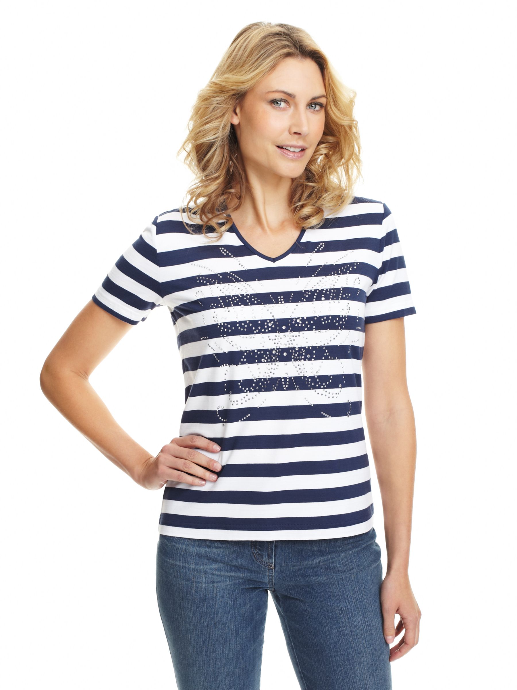 Stripe Butterfly T-Shirt, Blue/white