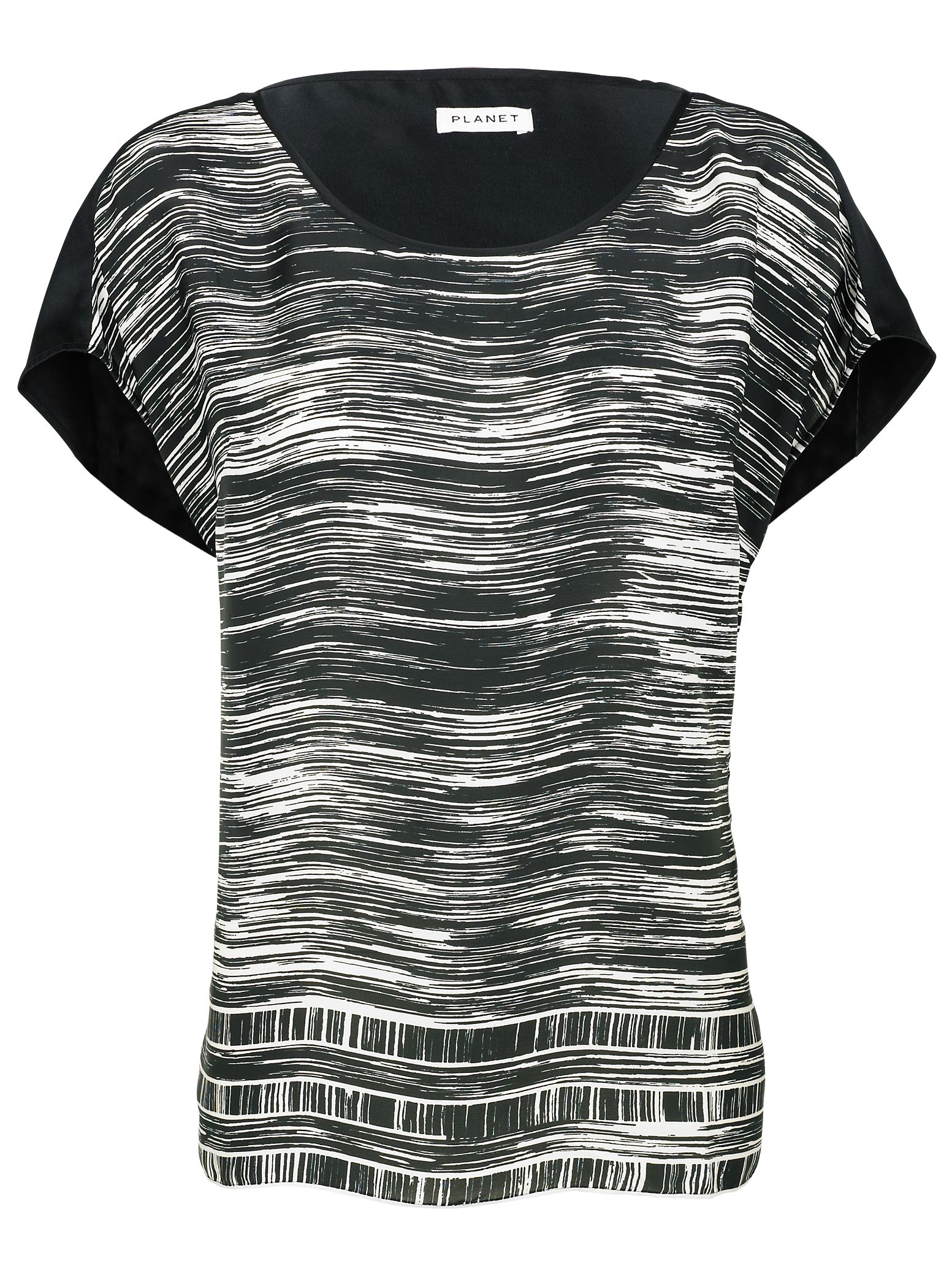 Planet Broken Lines Print Silk Blouse, Black/white