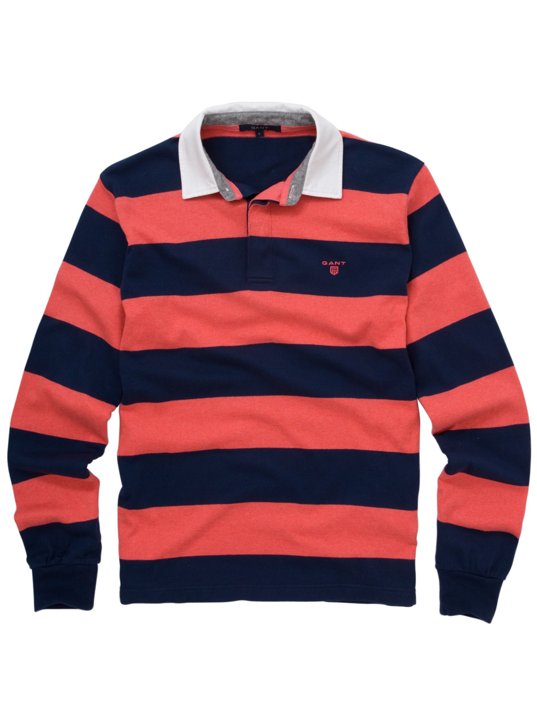 Gant Classic Barstripe Rugby Shirt, Coral/Navy