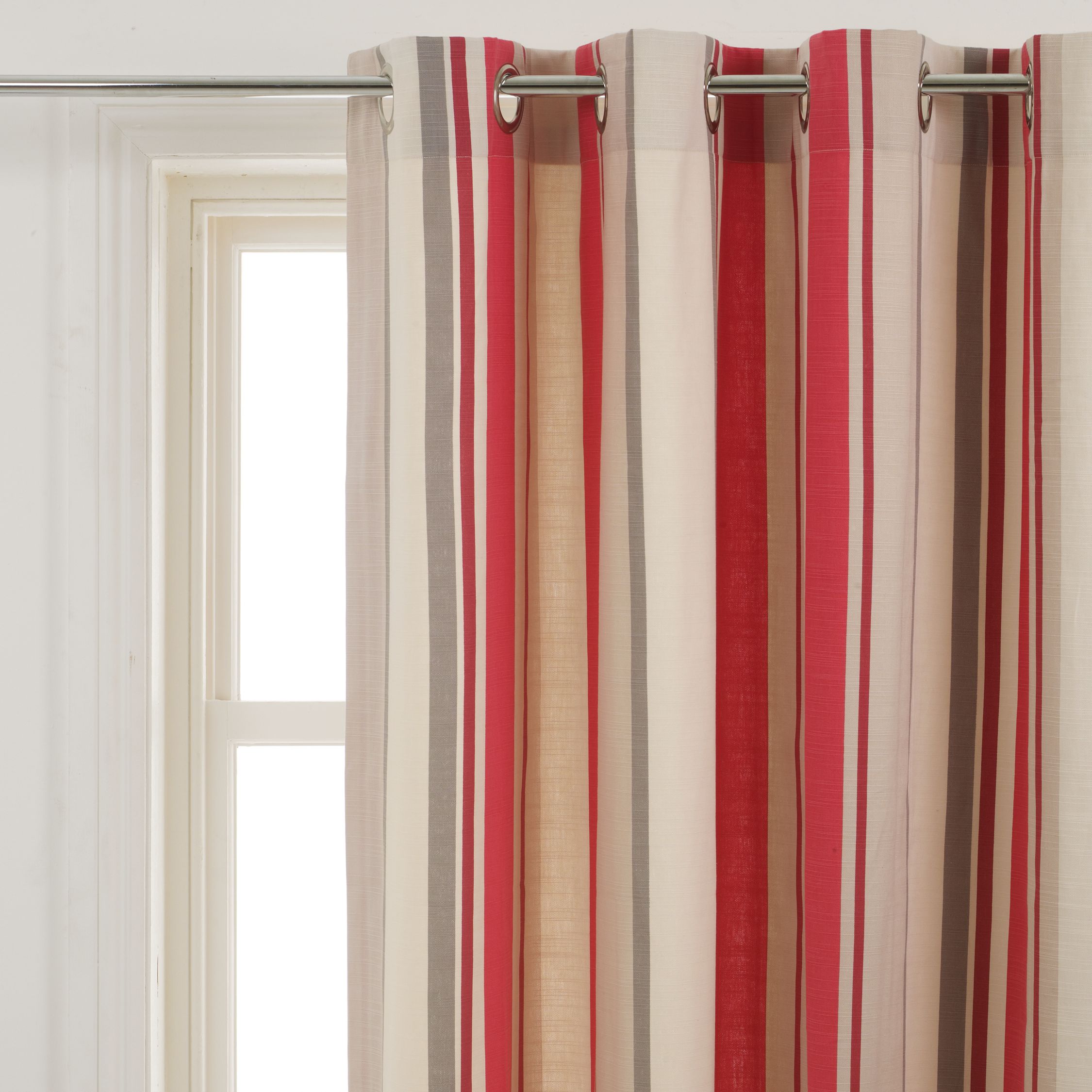 John Lewis Finlay Stripe Eyelet Curtains, Chilli