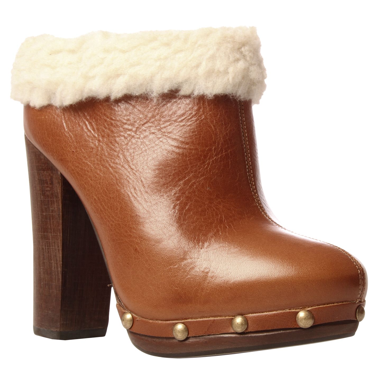 Carvela Alpine Fur Trim Clog Shoes, Tan/white at John Lewis